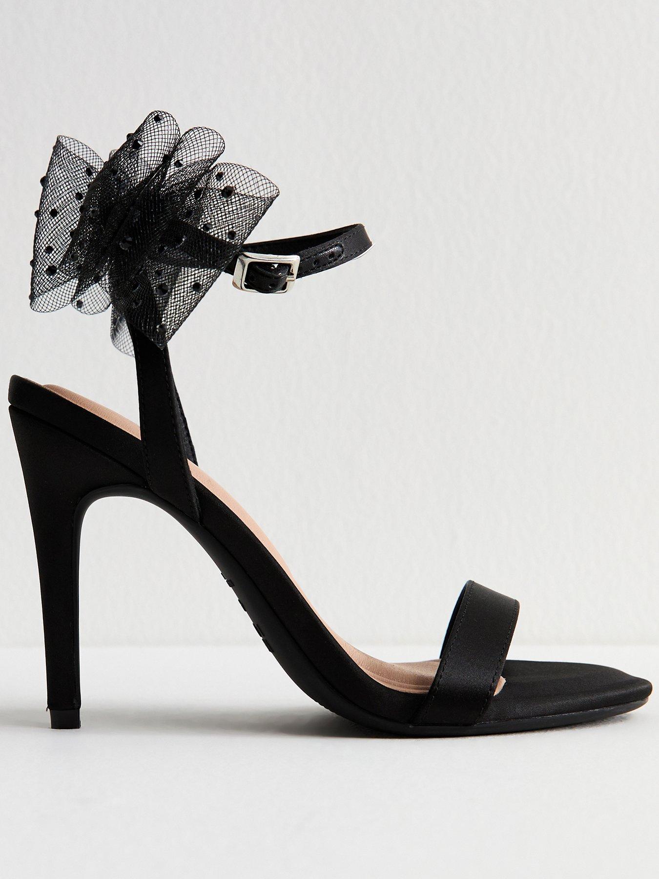 New Look Black Satin Embellished Mesh Bow Sandals