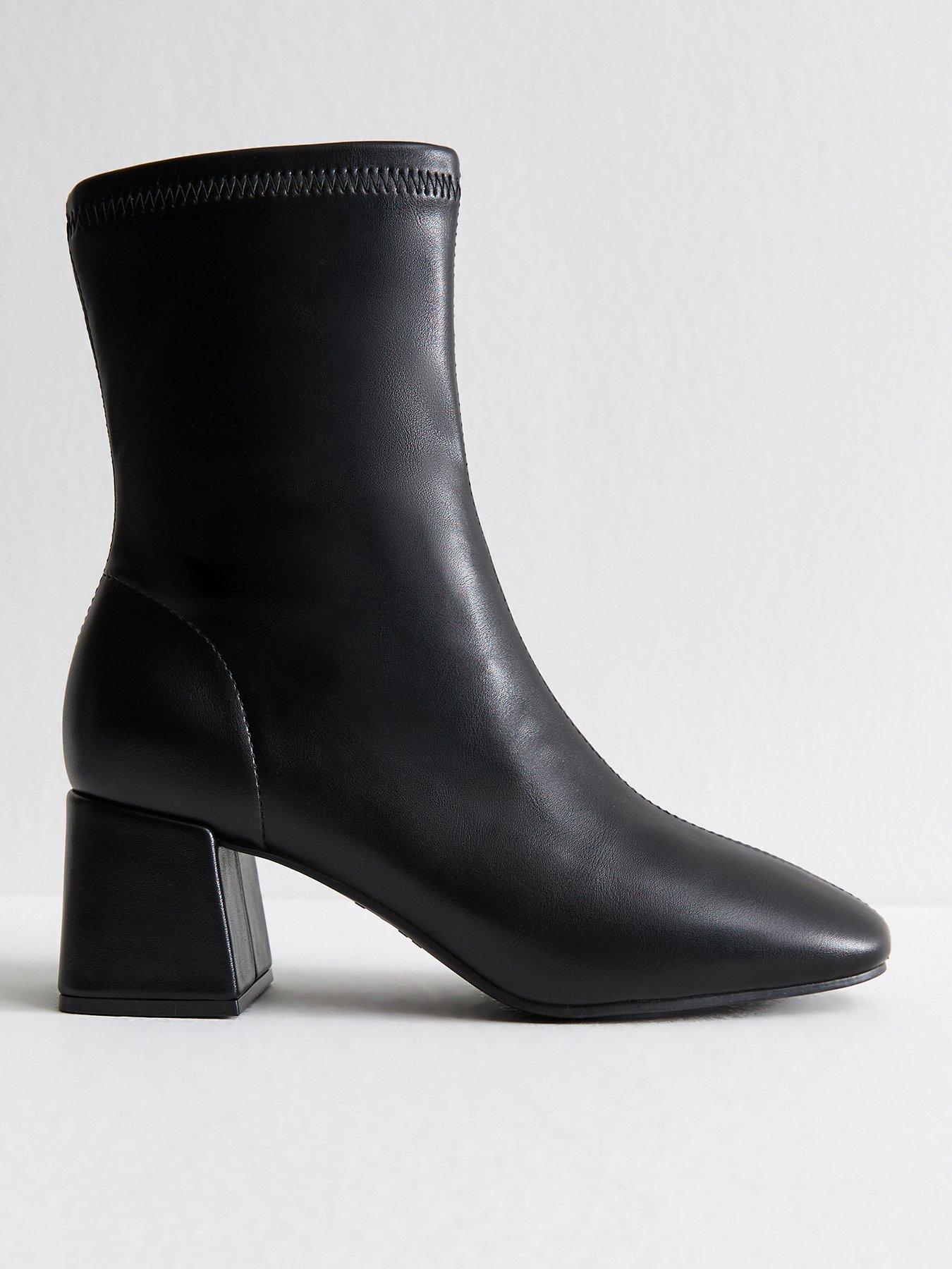 New Look Faux Leather Block Heel Ankle Boots - Black