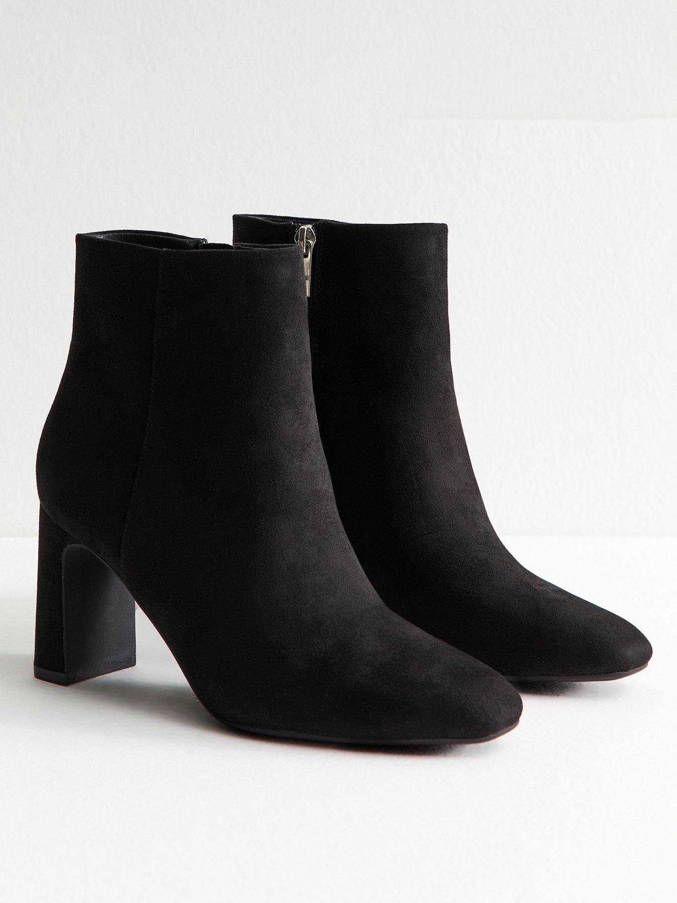 Image 2 of 6 of New Look Faux Suede Almond Toe Ankle Boots - Black