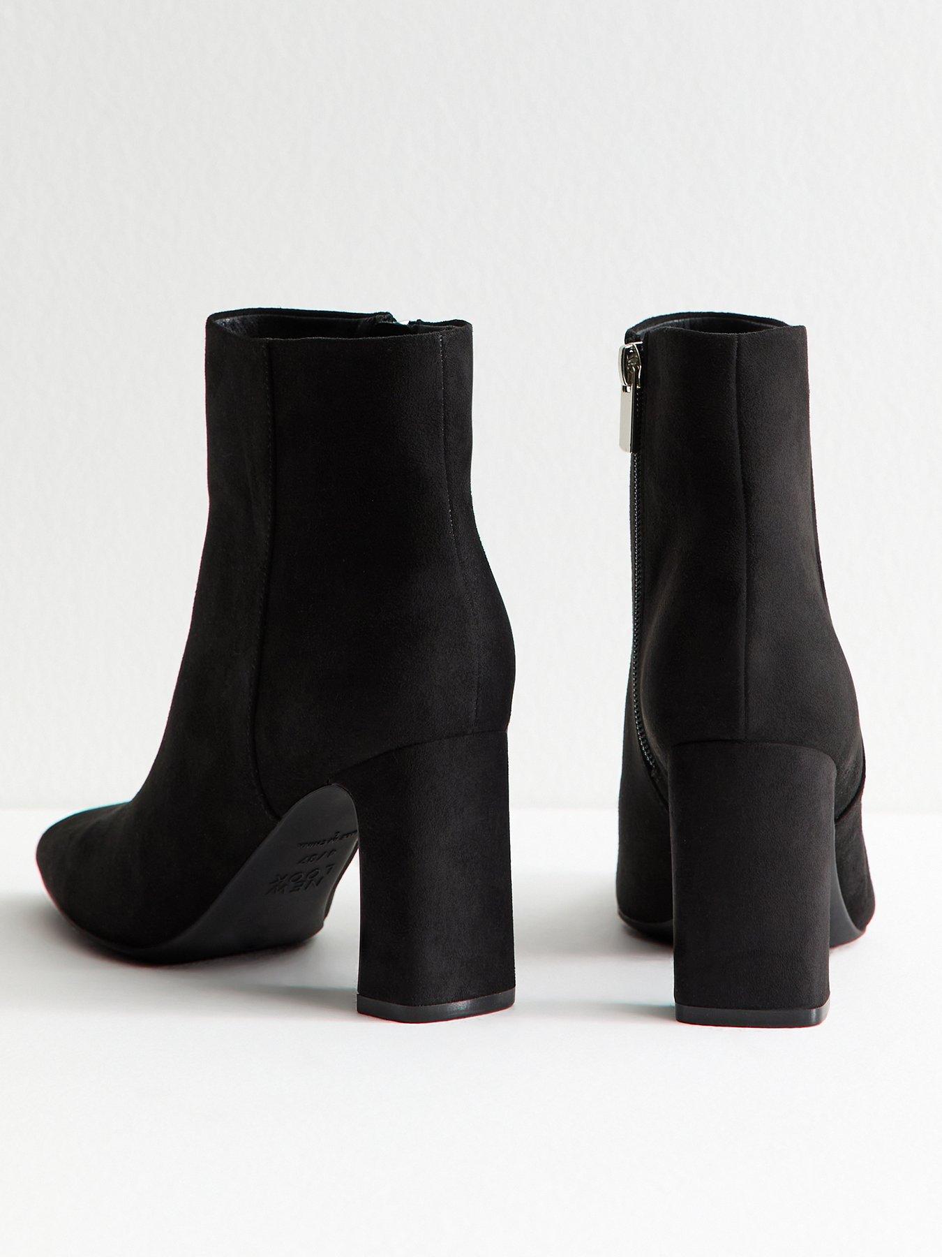 Image 3 of 6 of New Look Faux Suede Almond Toe Ankle Boots - Black