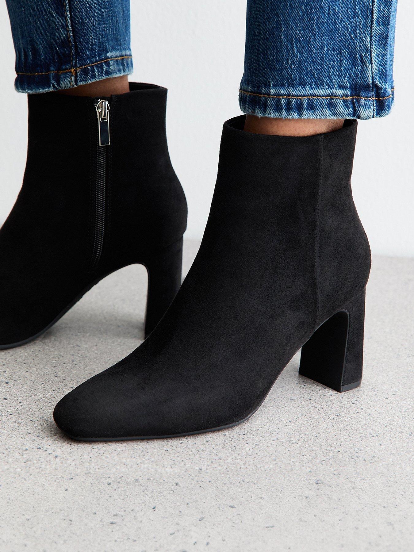 Image 4 of 6 of New Look Faux Suede Almond Toe Ankle Boots - Black