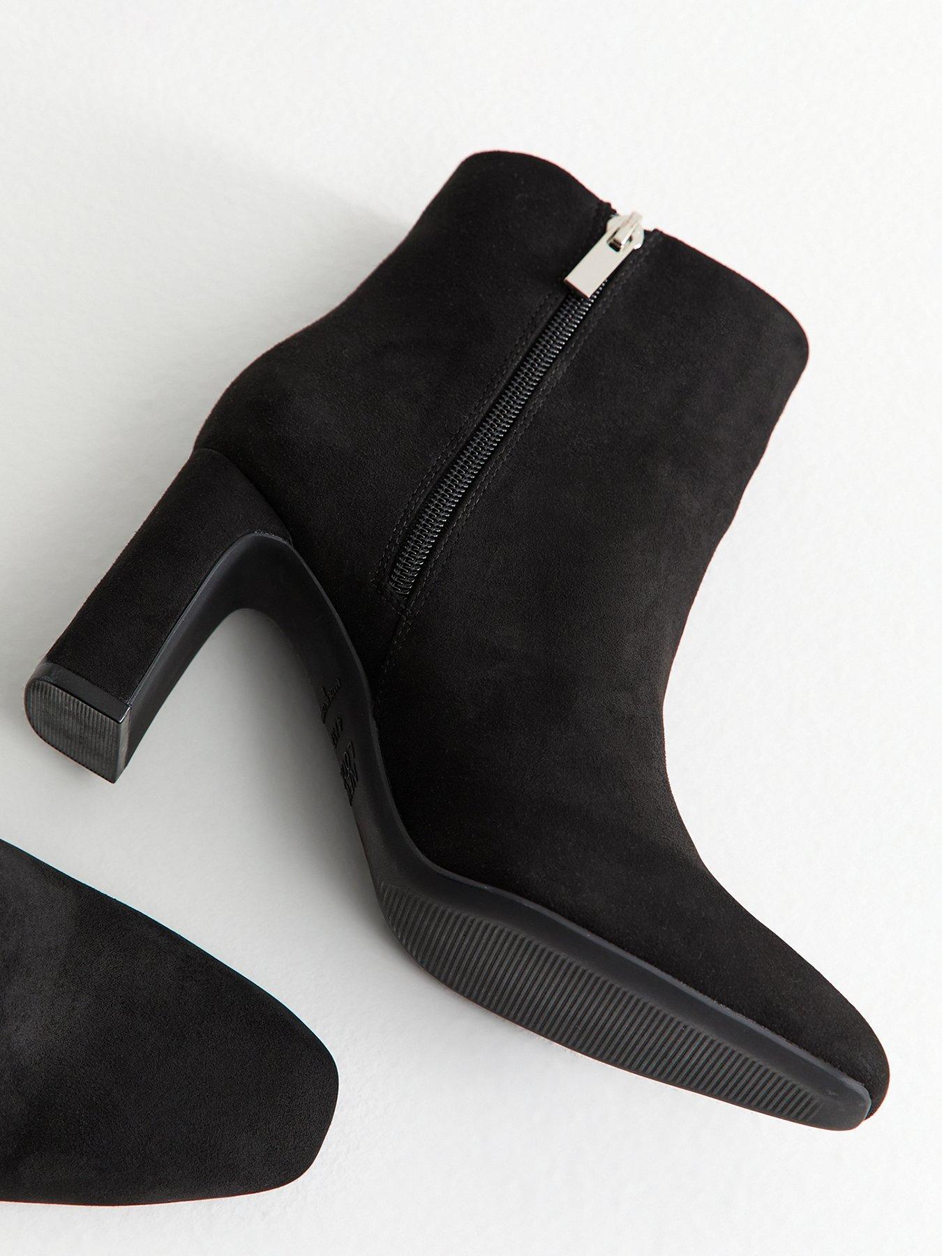 Image 5 of 6 of New Look Faux Suede Almond Toe Ankle Boots - Black