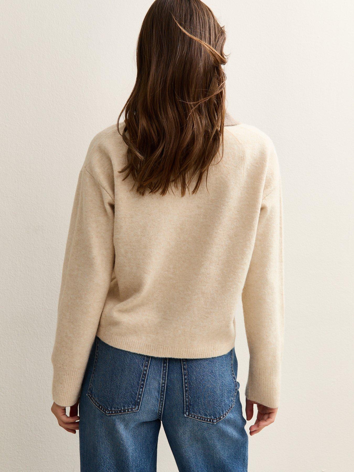 Image 2 of 6 of New Look Cream Colour Block Button Up Polo Top - Beige