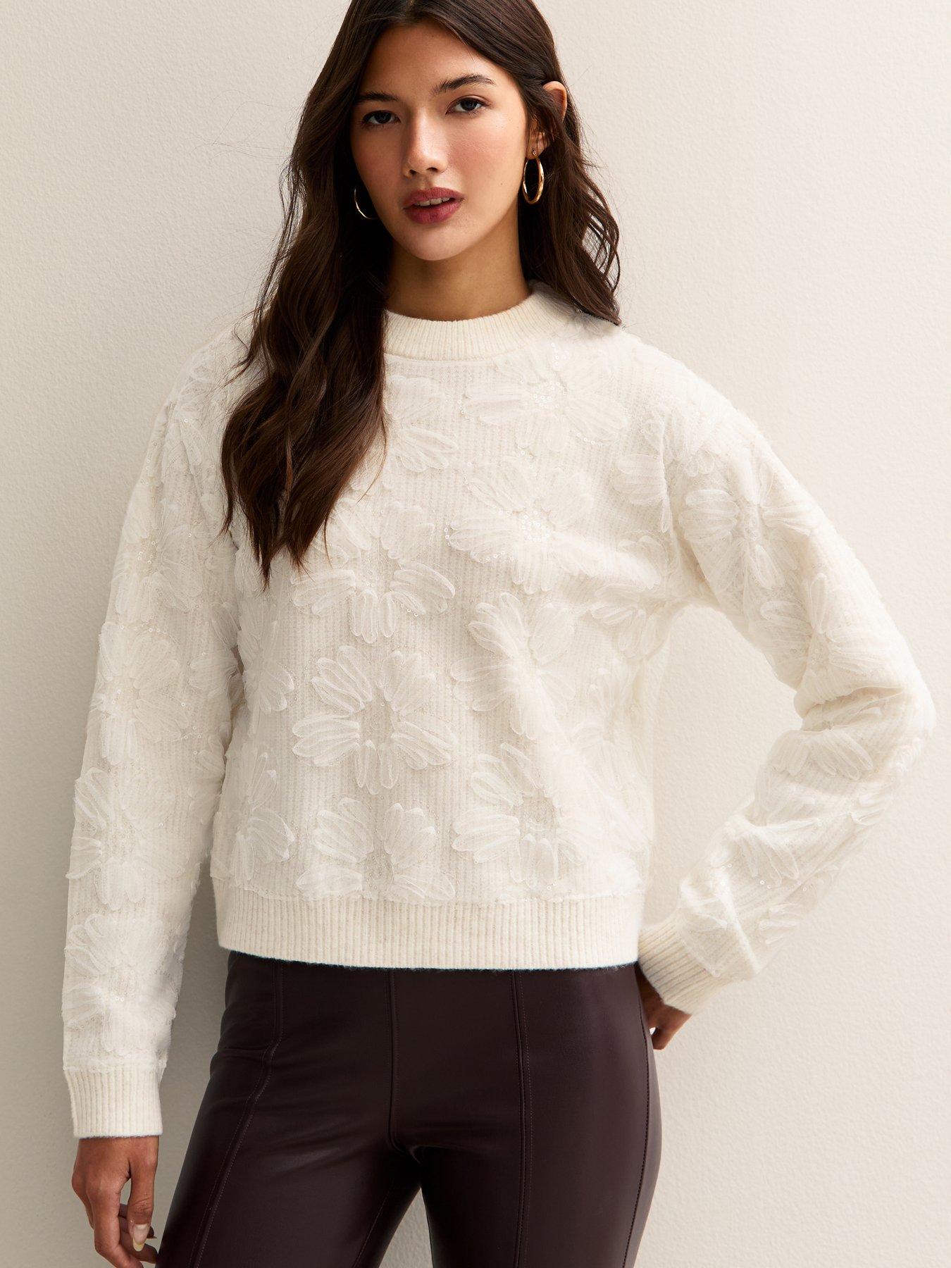new-look-cream-sequin-flower-crew-neck-jumper