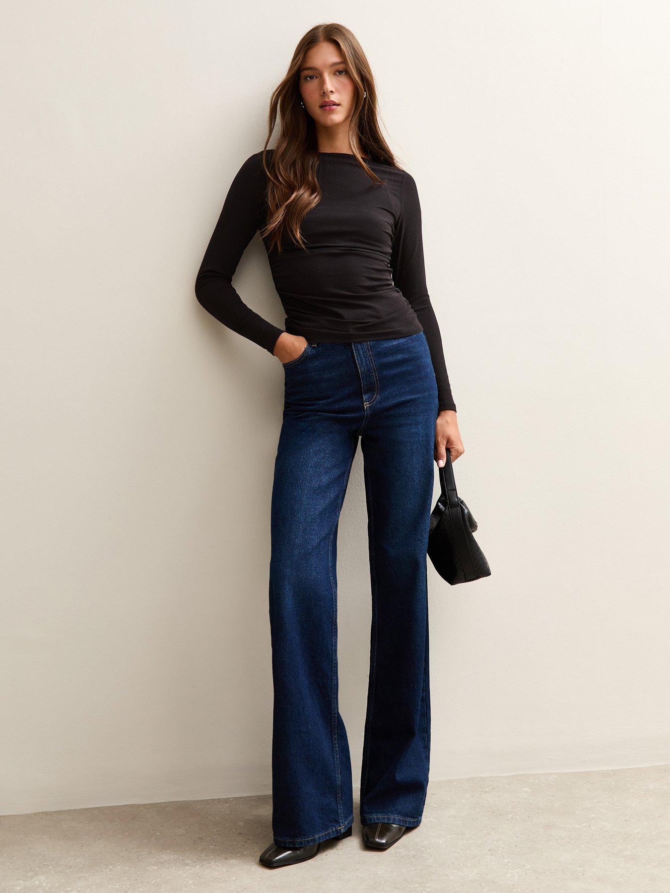 Image 3 of 4 of New Look Black Slash Neck Ruched Long Sleeve Top