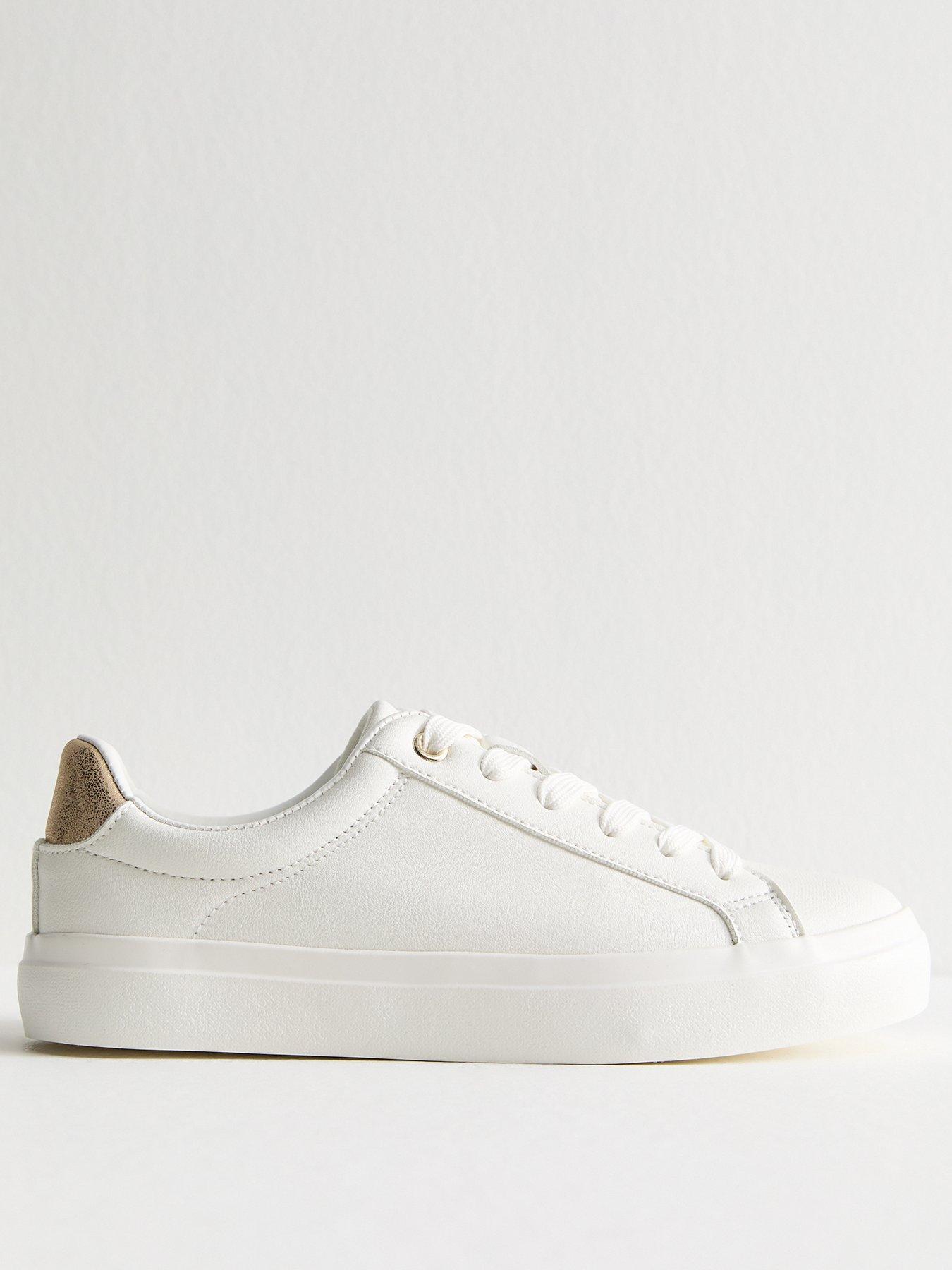 New Look Faux Leather Contrast Heel Tab Trainers - White
