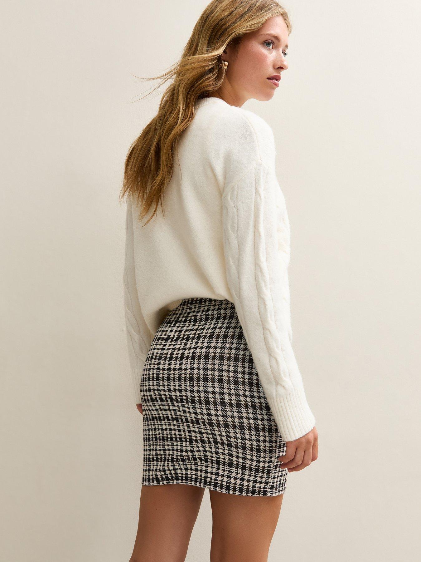 Image 2 of 6 of New Look Jacquard Check Tube Mini Skirt - Print