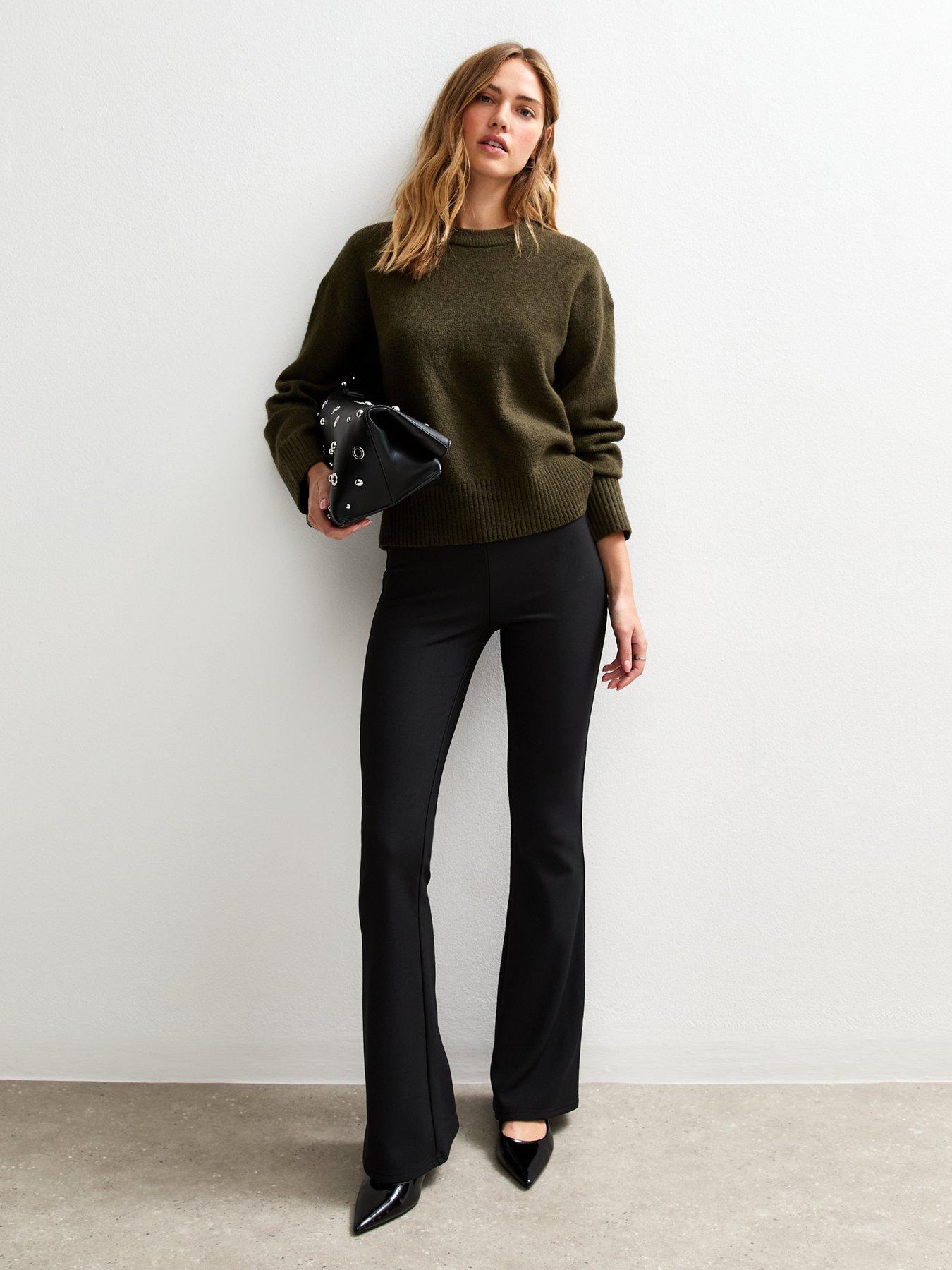 new-look-black-ribbed-flared-trousers