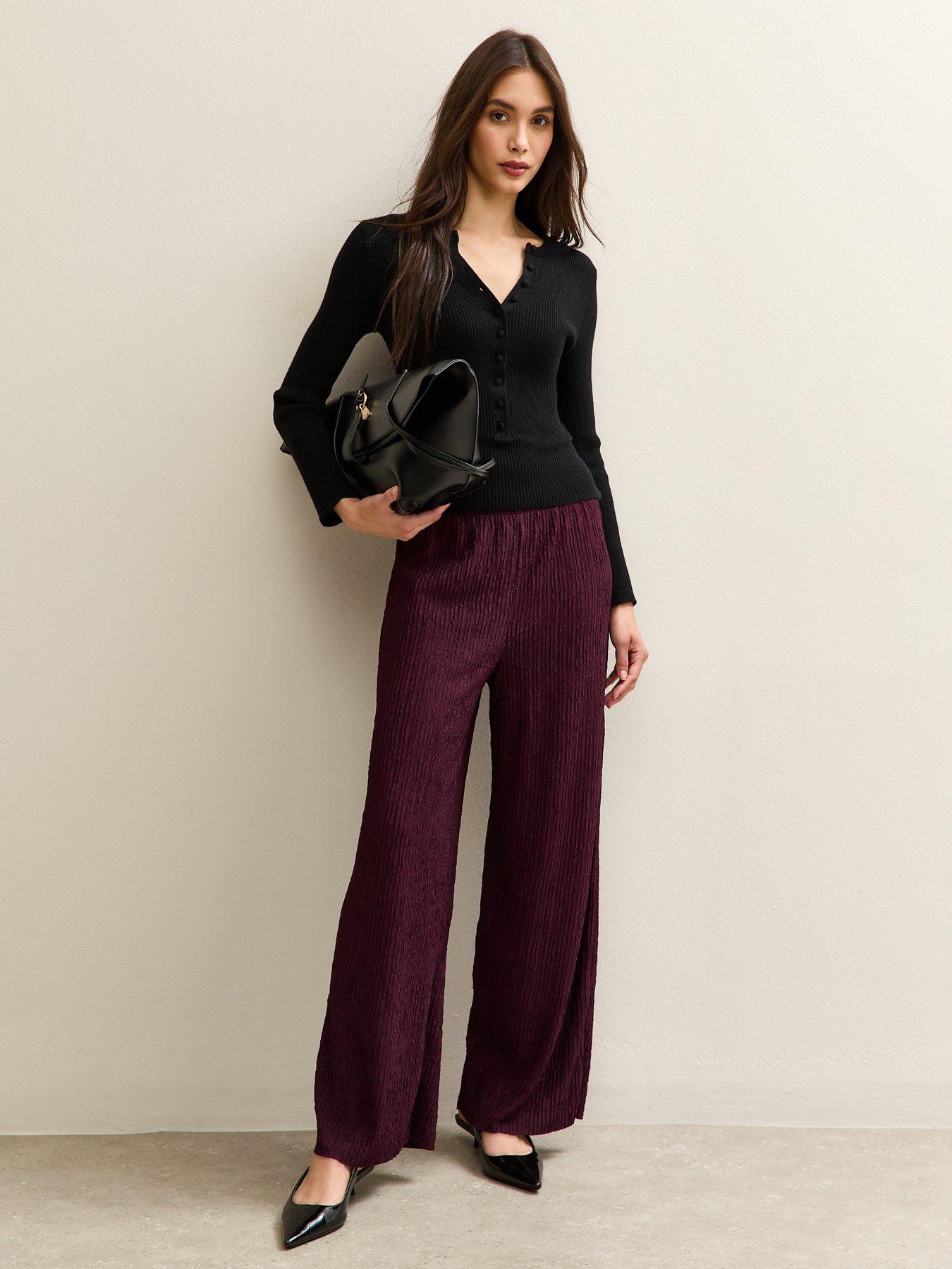 New Look Textured Jersey Wide Leg Trousers - Burgundy