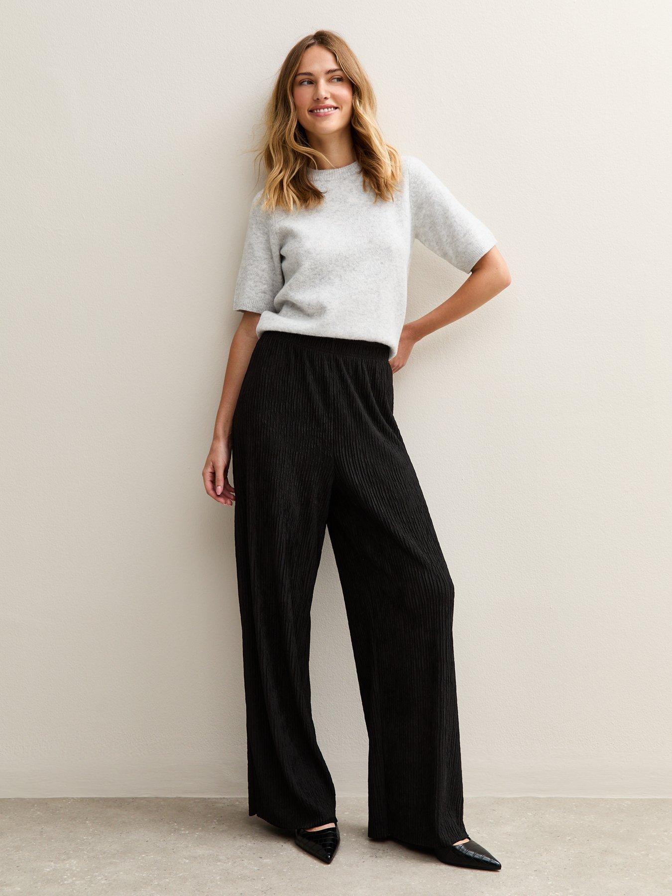 New Look Textured Jersey Wide Leg Trousers - Black