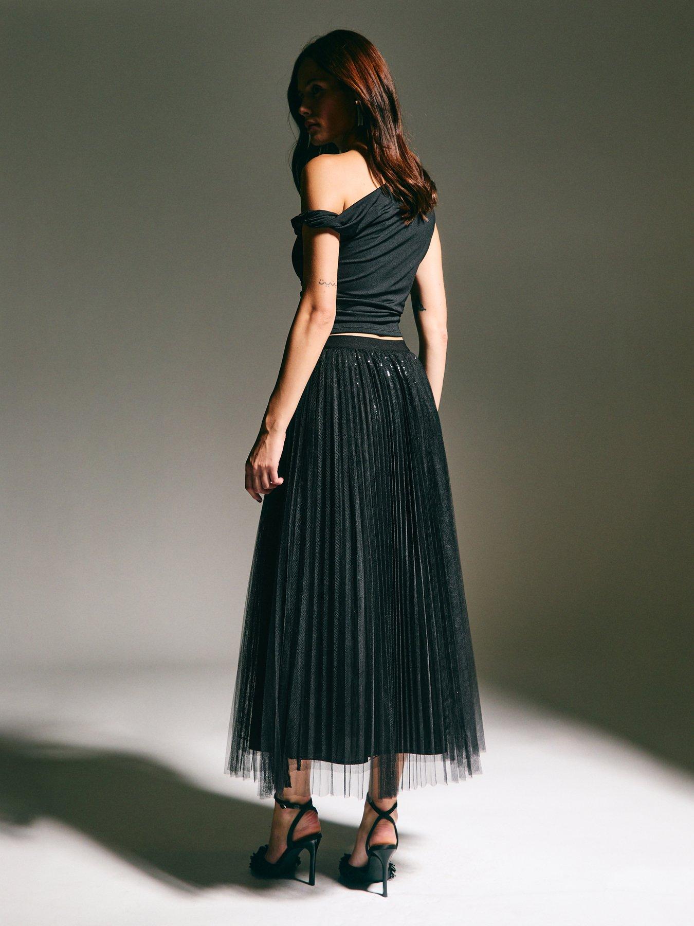 Image 2 of 5 of New Look Black Sequin Tulle Midi Skirt