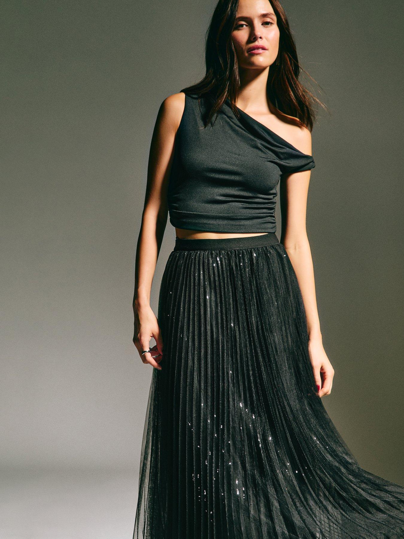 Image 3 of 5 of New Look Black Sequin Tulle Midi Skirt