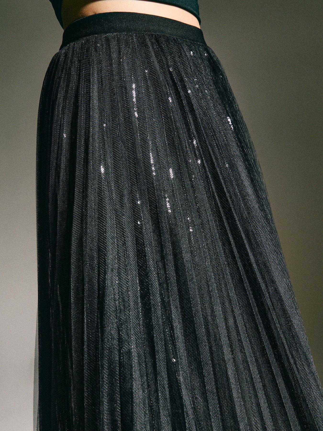 Image 4 of 5 of New Look Black Sequin Tulle Midi Skirt