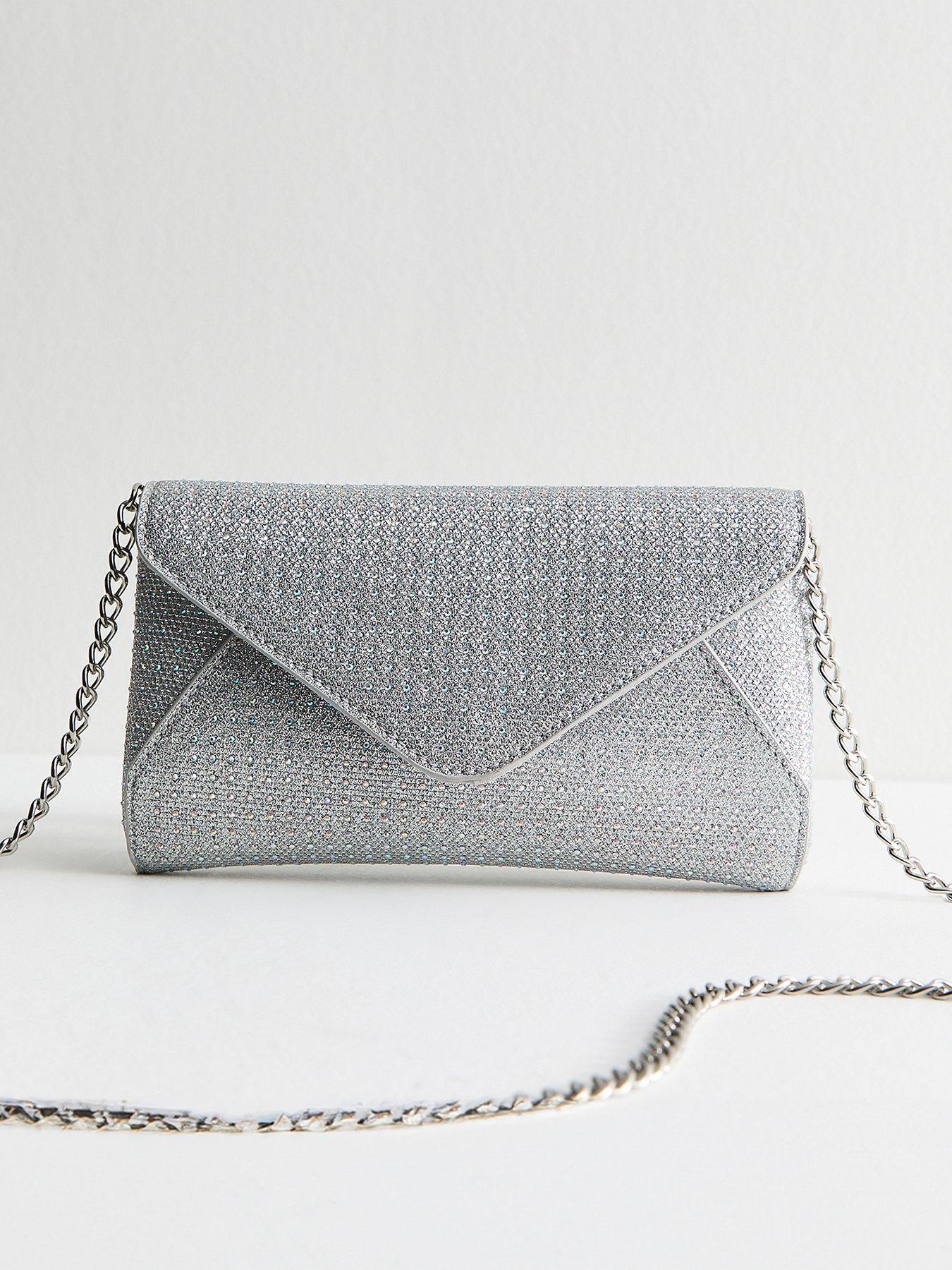 New Look Silver Diamante Embellished Envelope Clutch