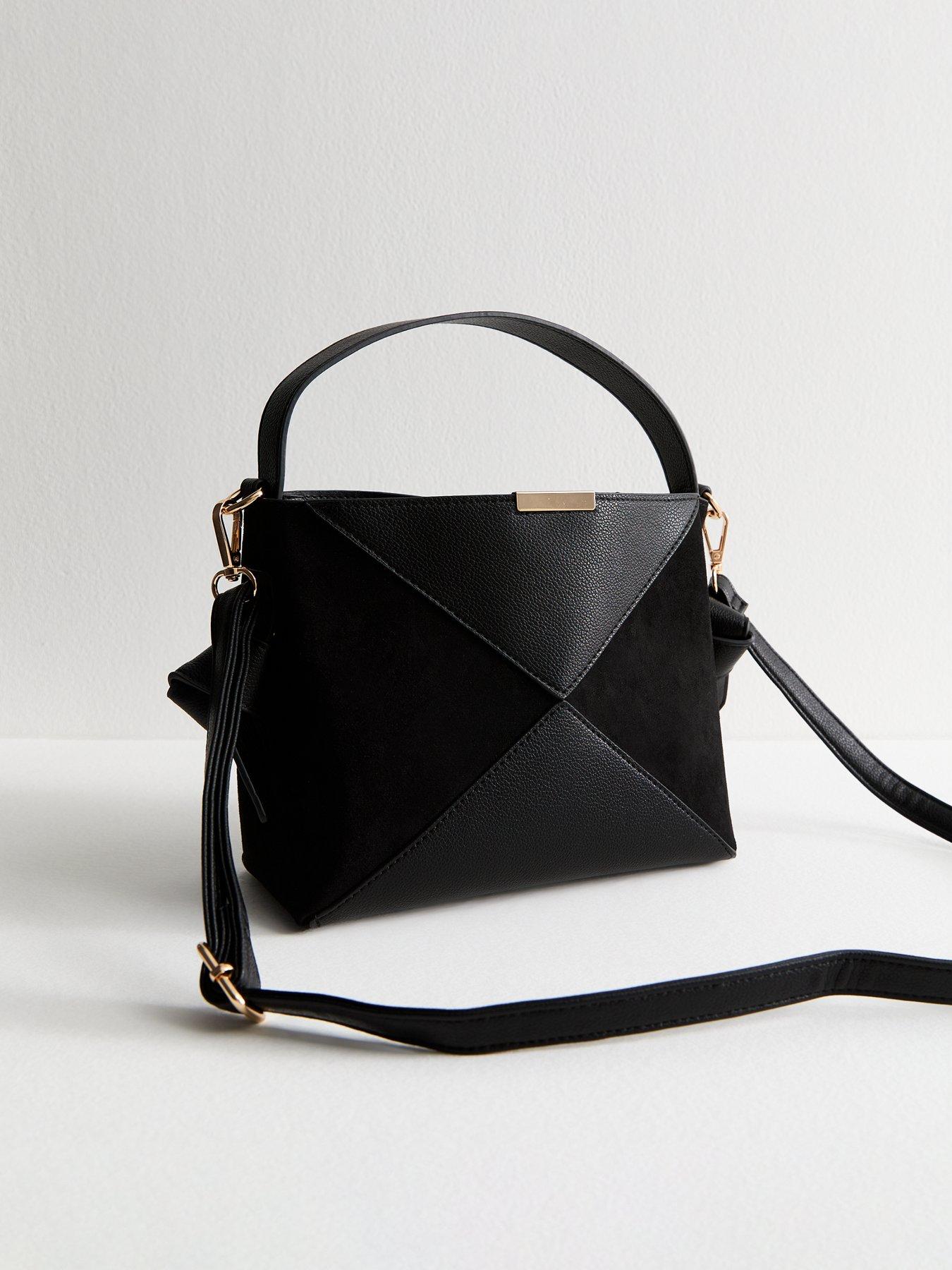 Image 3 of 5 of New Look Panelled Faux Leather And Suede Boxy Bucket Bag - Black