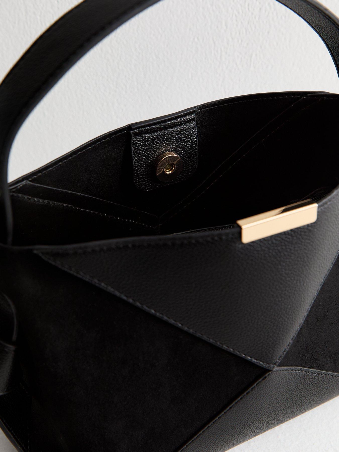 Image 5 of 5 of New Look Panelled Faux Leather And Suede Boxy Bucket Bag - Black