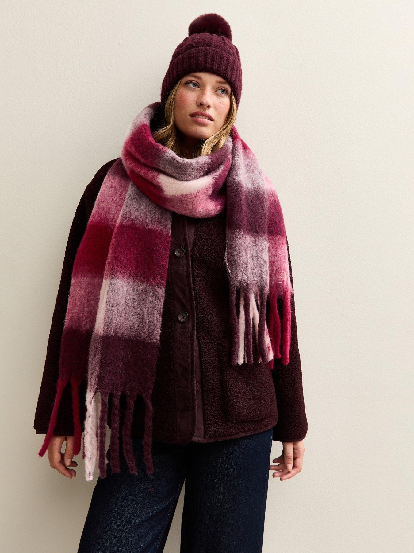 Image 1 of 3 of New Look Burgundy Checked Heavyweight Scarf