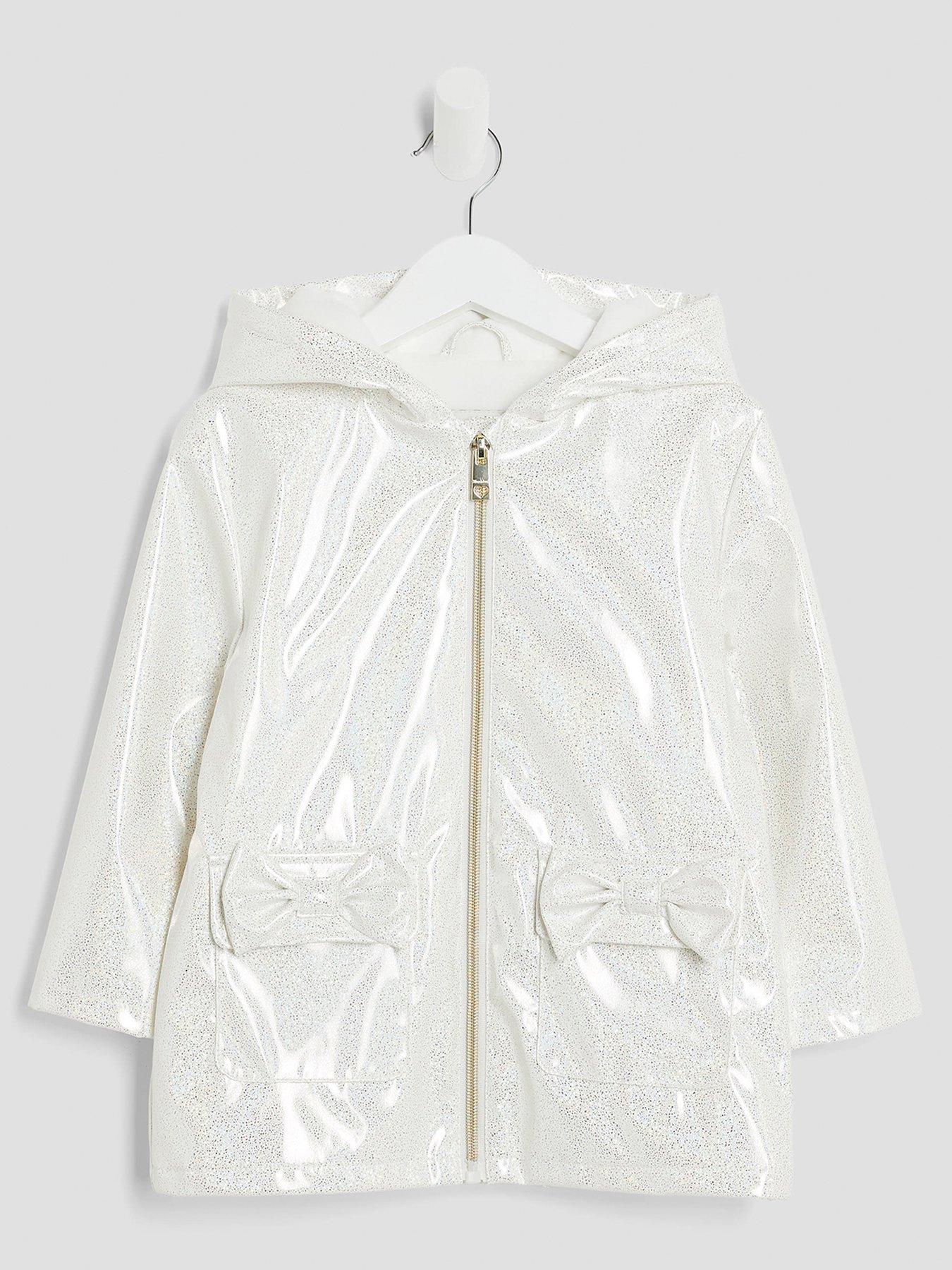 River Island Mini Mini Girls Glitter Rainmac Coat - White