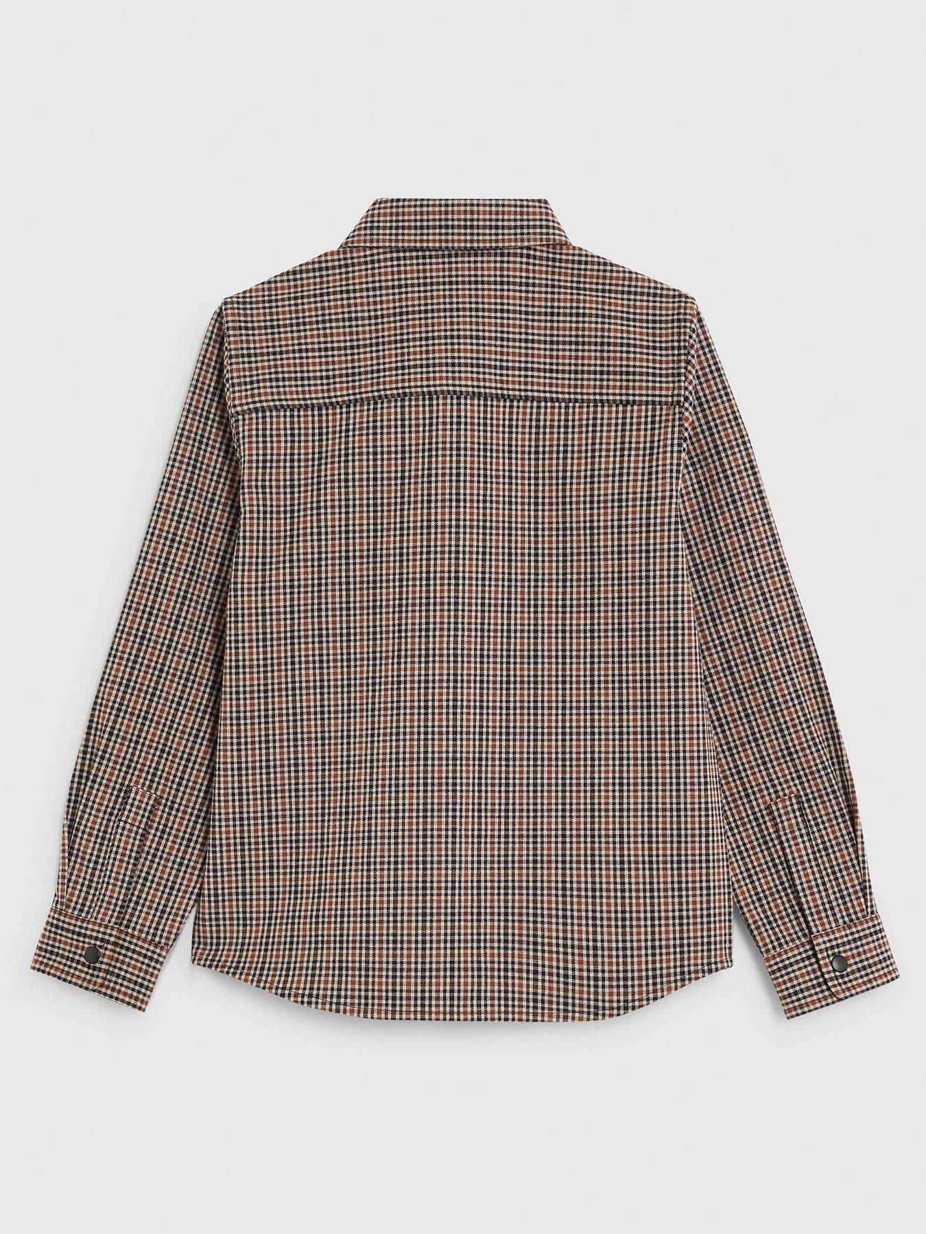 Image 3 of 6 of River Island Older Boys Button Check Trim T-Shirt - Beige