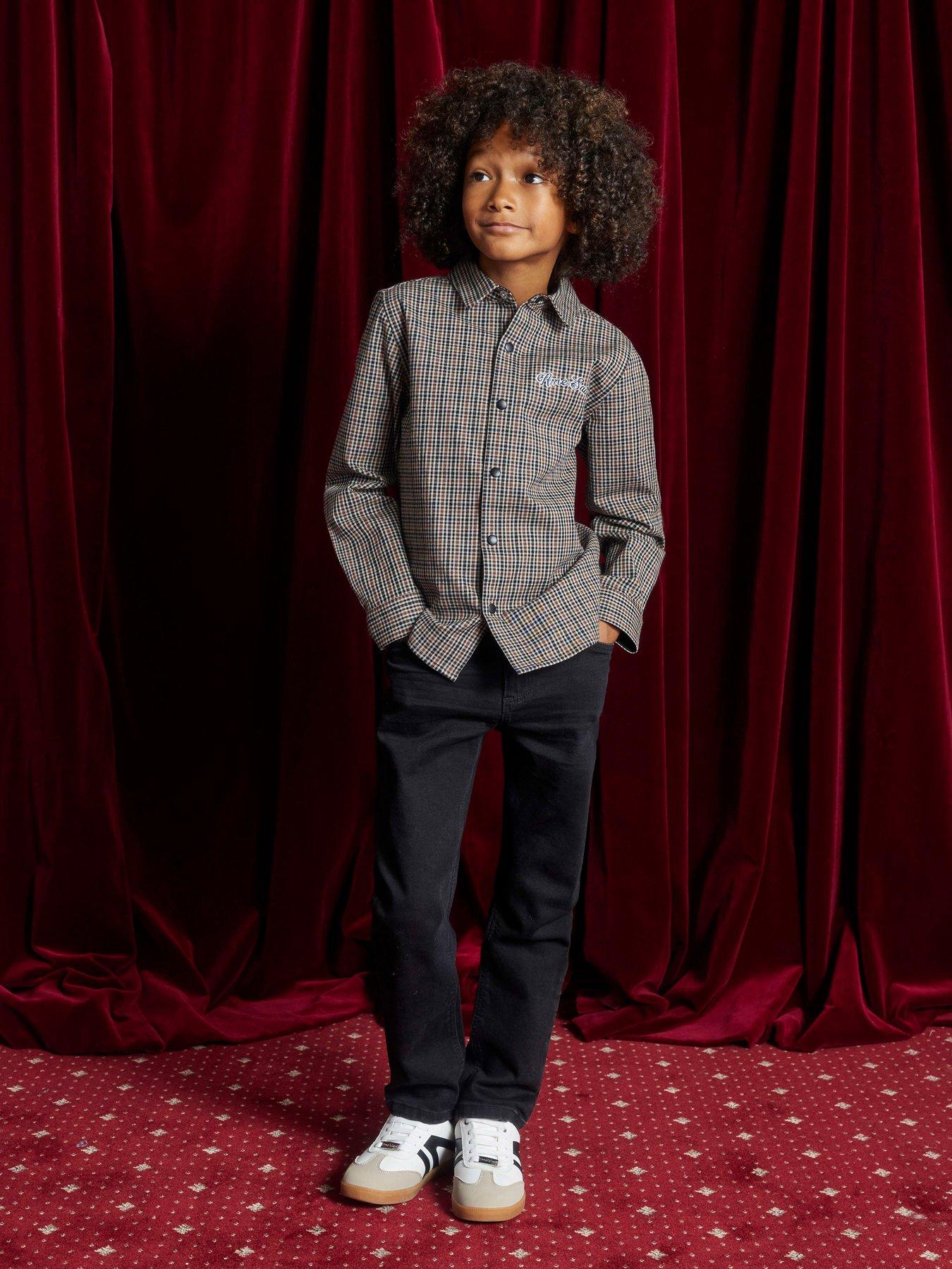 Image 6 of 6 of River Island Older Boys Button Check Trim T-Shirt - Beige