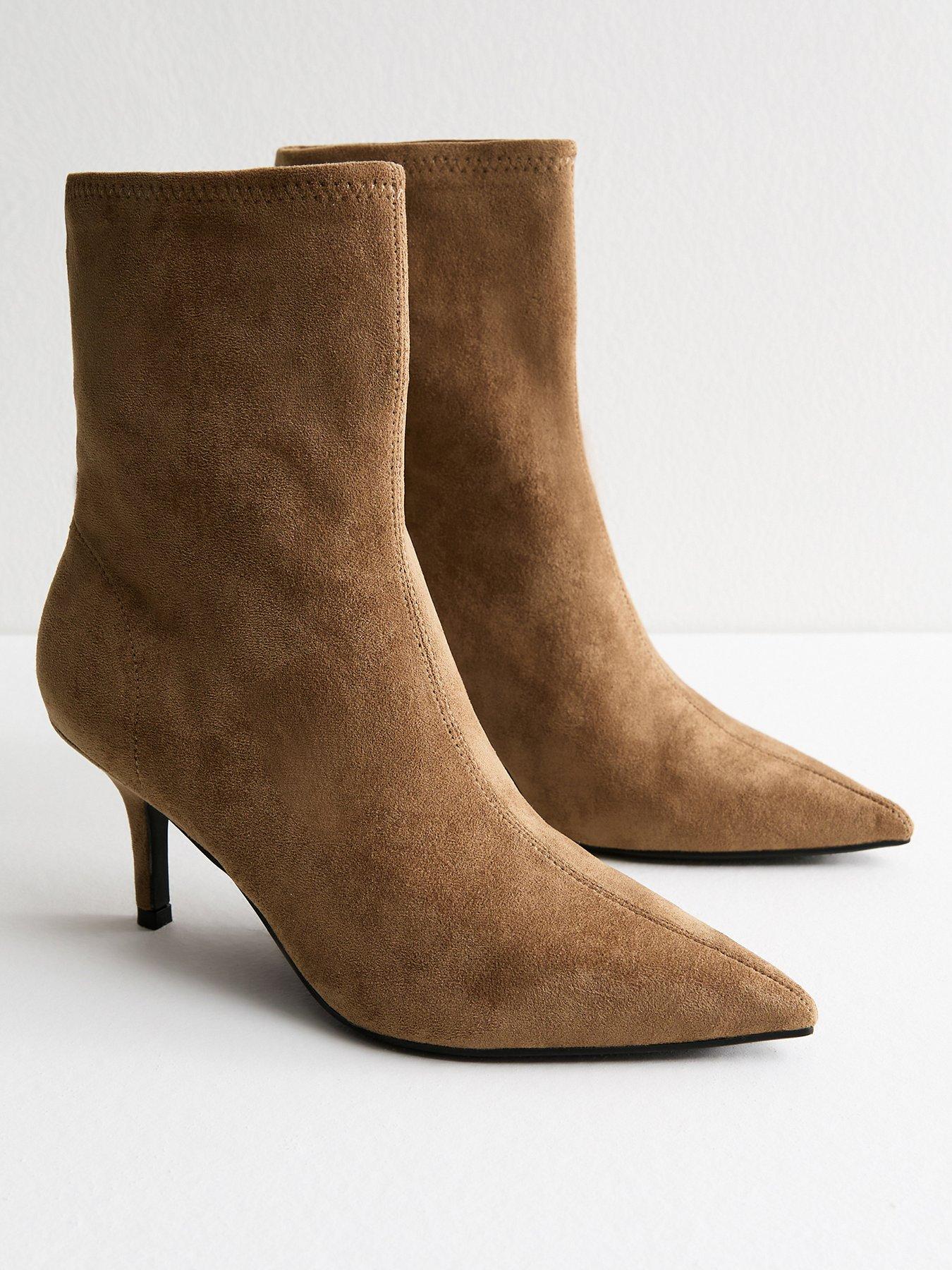 Image 2 of 5 of New Look Camel Faux Suede Pointed Toe Sock Boots