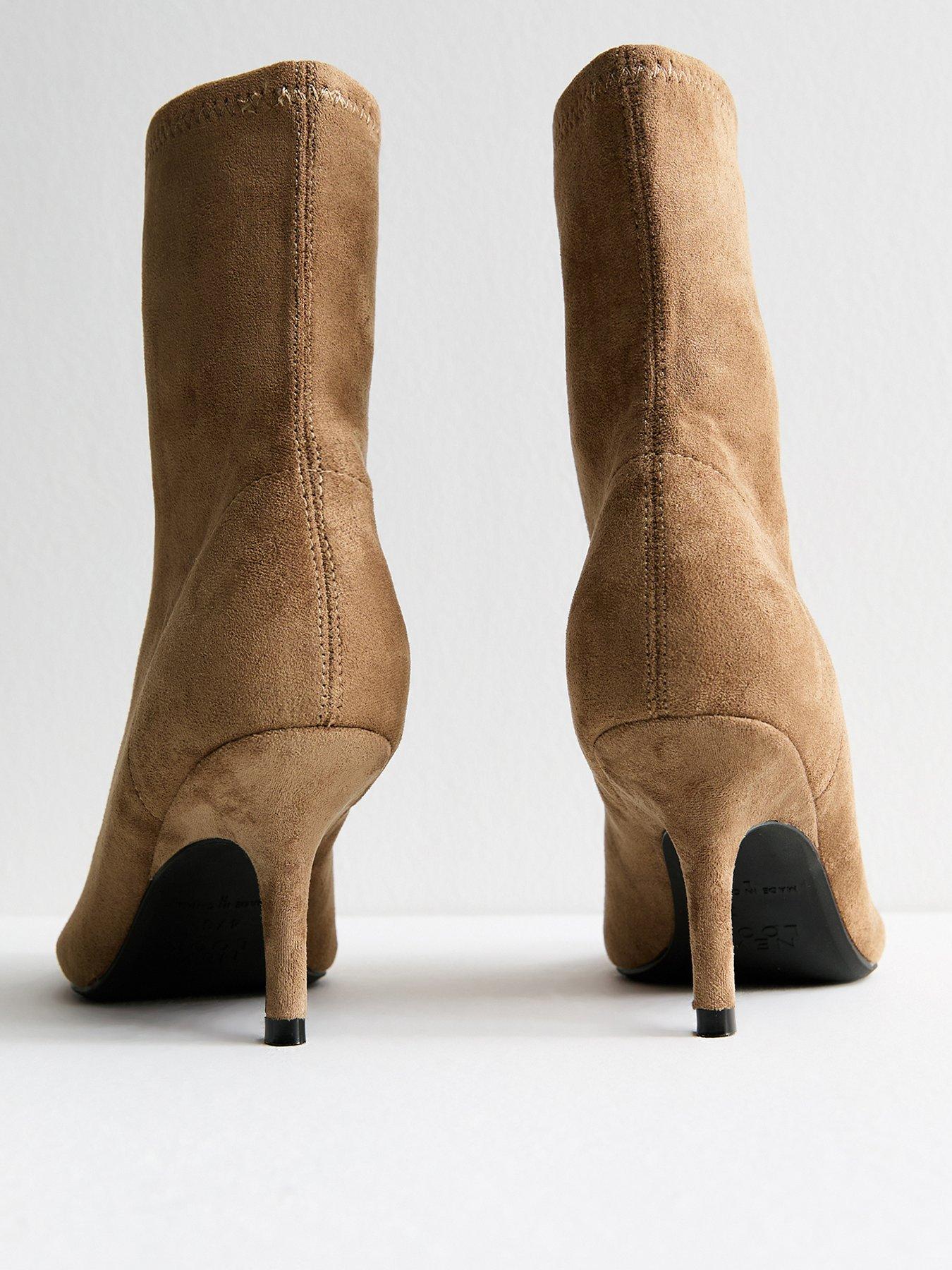 Image 3 of 5 of New Look Camel Faux Suede Pointed Toe Sock Boots