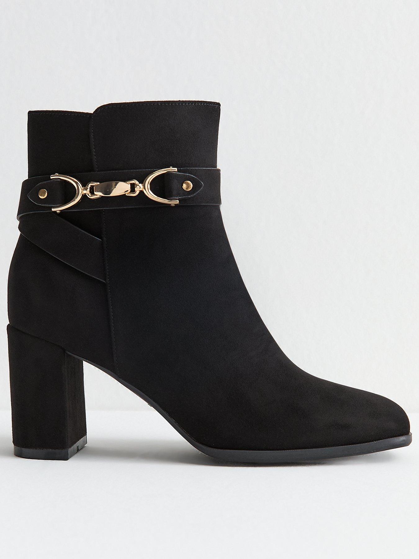 New Look Faux Suede Snaffle Detail Ankle Boots - Black