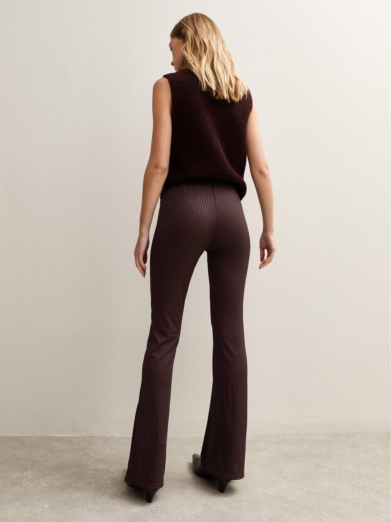 Image 2 of 4 of New Look Ribbed Jersey Flared Trousers - Dark Red
