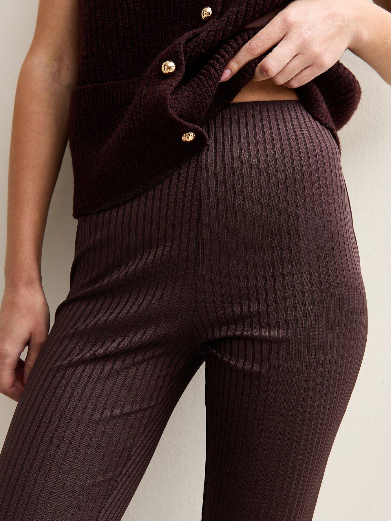 Image 4 of 4 of New Look Ribbed Jersey Flared Trousers - Dark Red