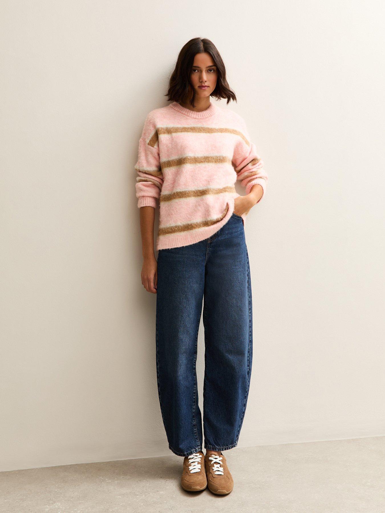 new-look-grey-striped-brushed-crew-neck-jumperback