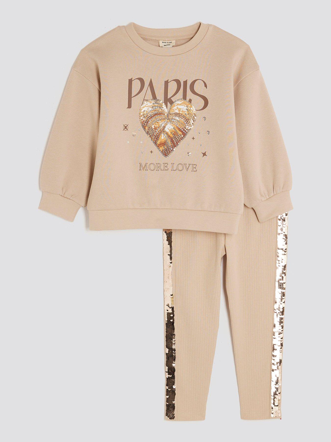 River Island Mini Girls Croissant Sweatshirt Set - Beige