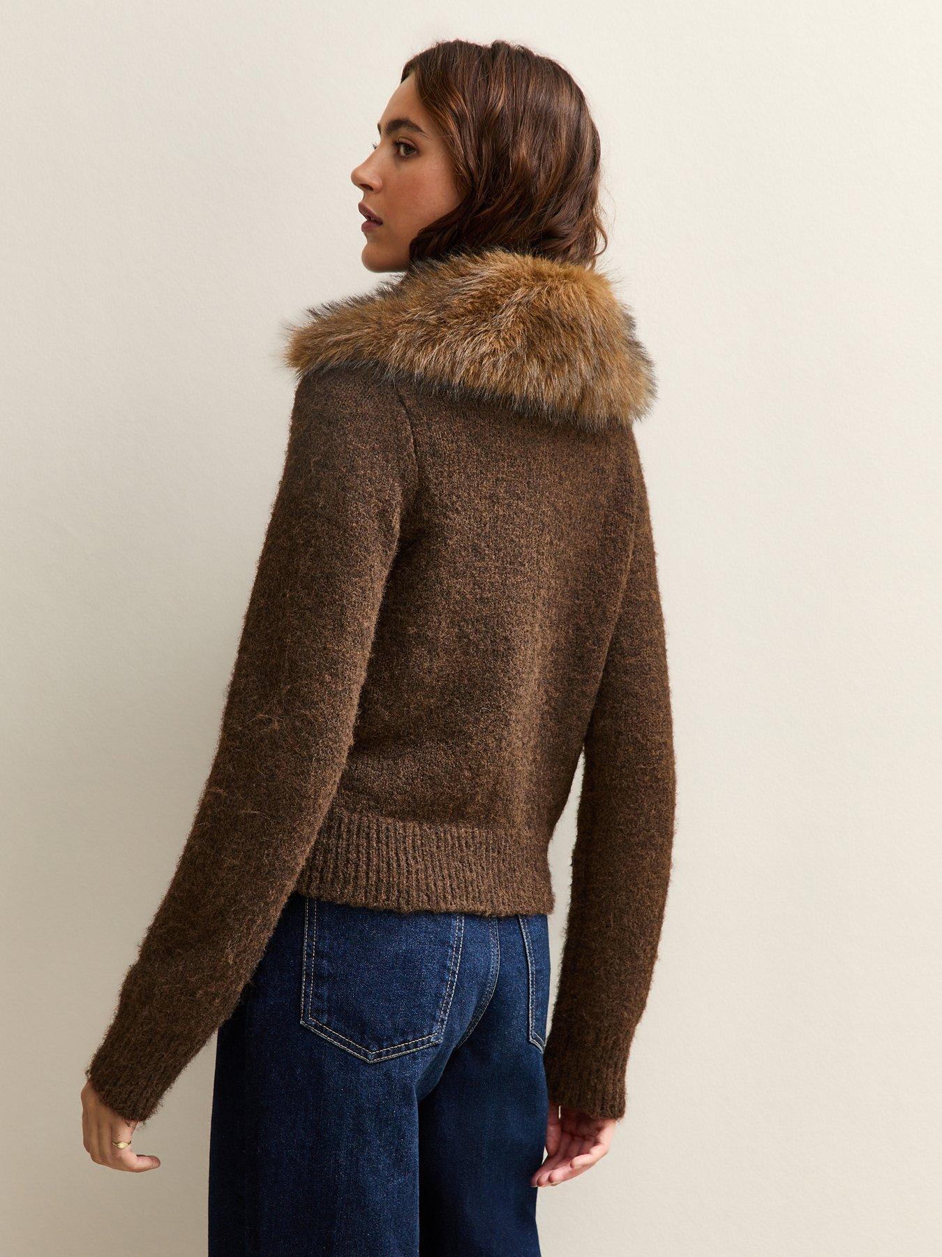 new-look-faux-fur-collar-cardigan-brownstillFront