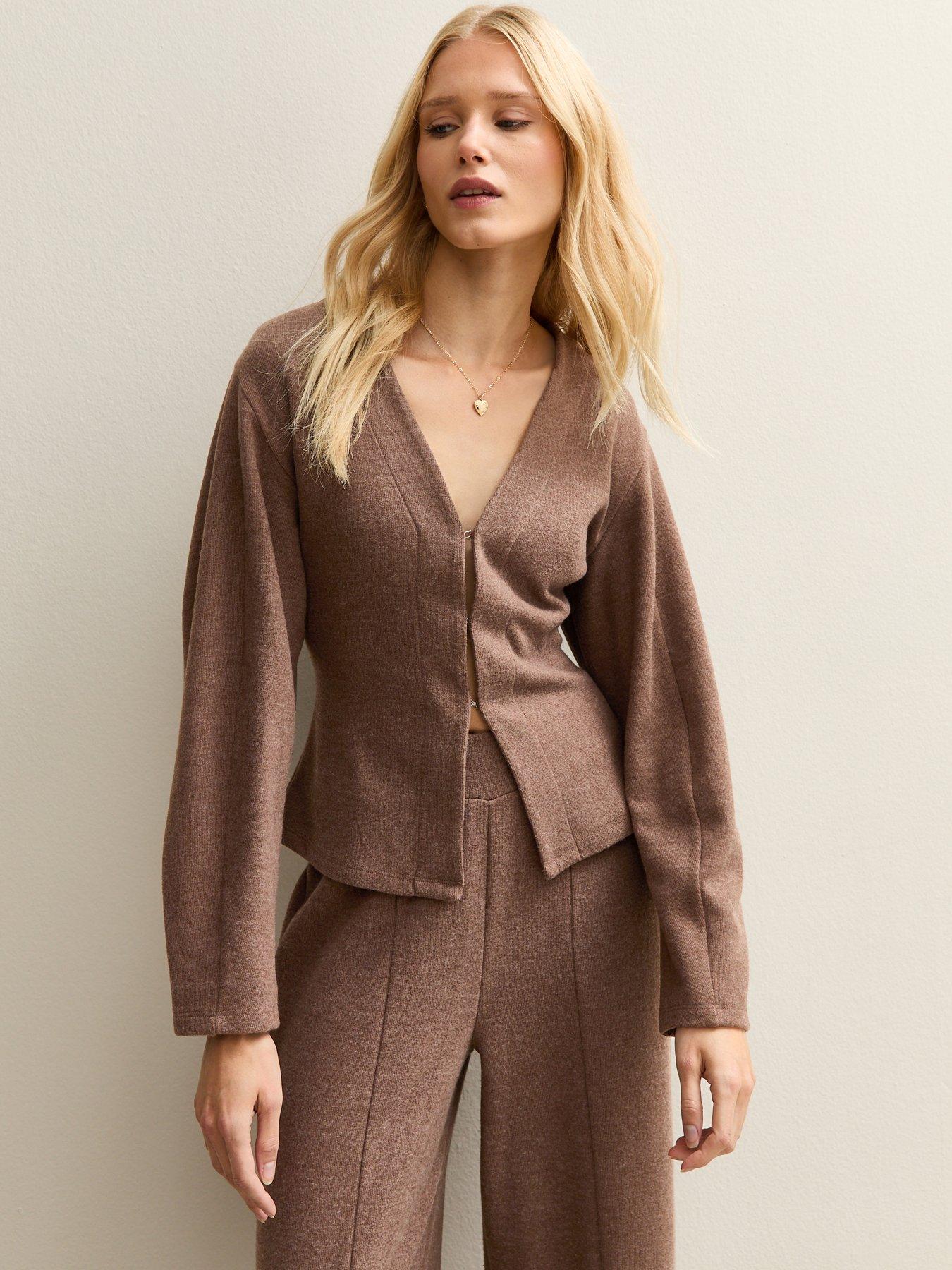 New Look Soft Touch V Neck Cardigan - Brown