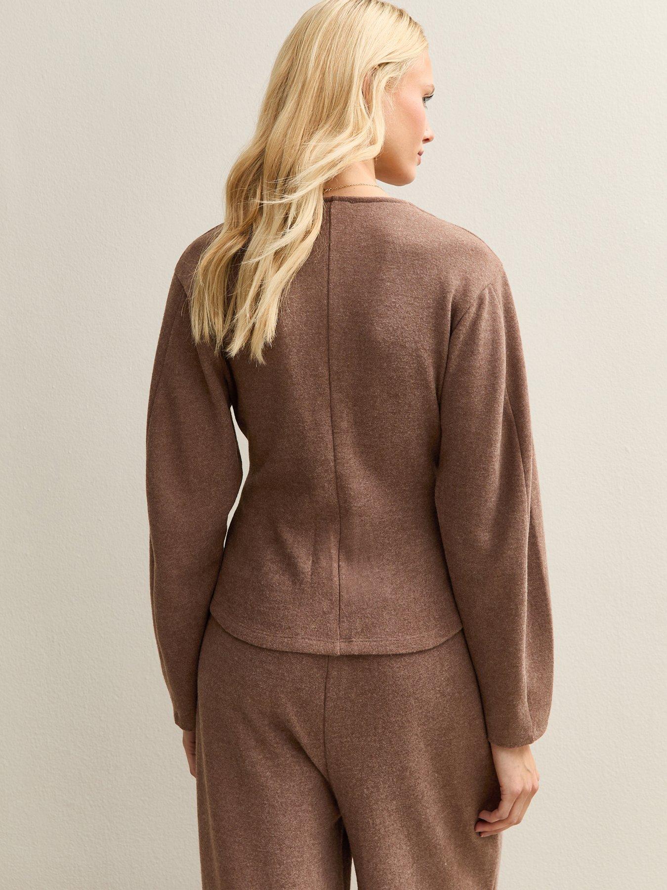 new-look-soft-touch-v-neck-cardigan-brownstillFront