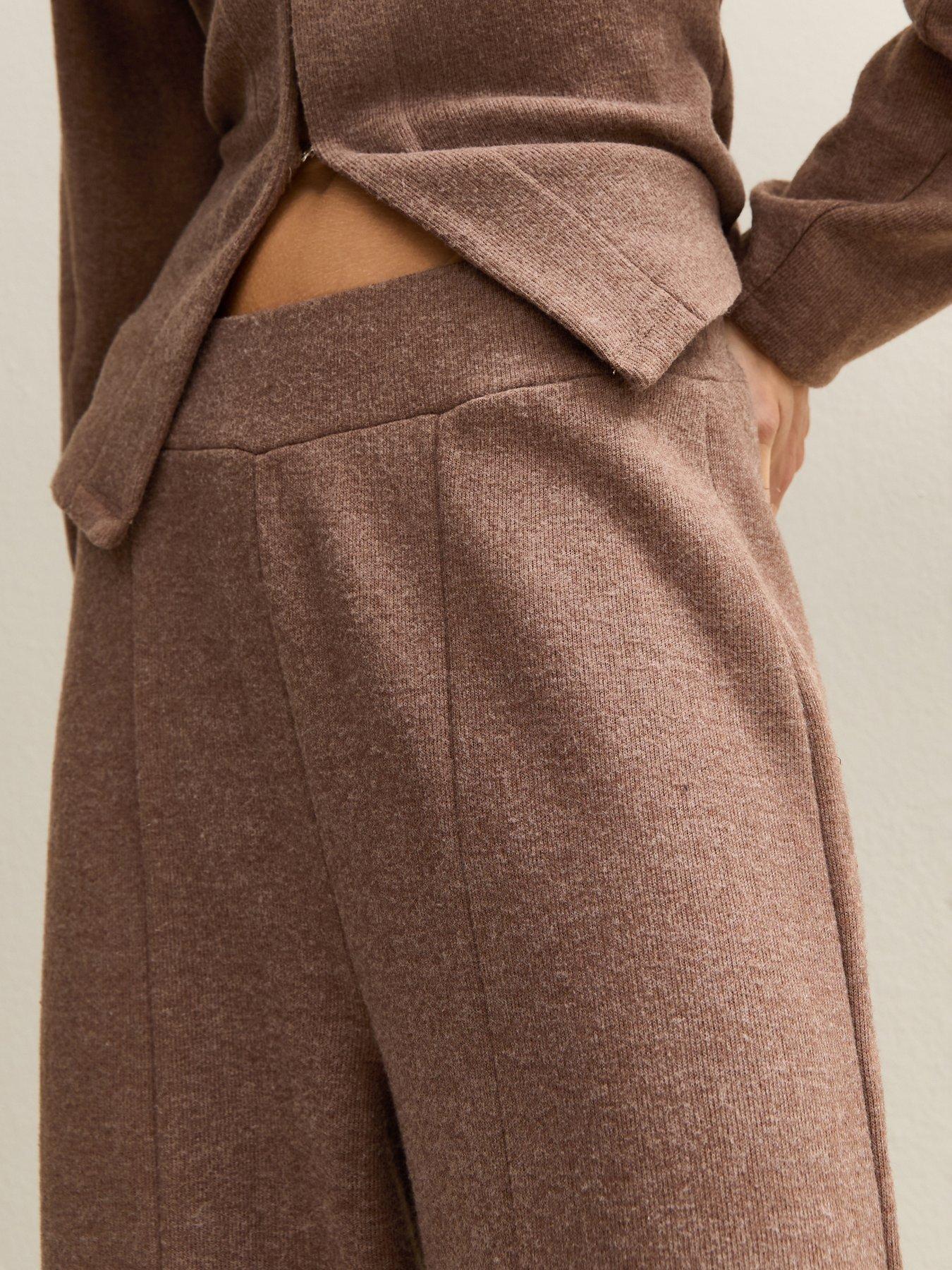 Image 4 of 4 of New Look Soft Touch Wide Leg Trousers - Brown