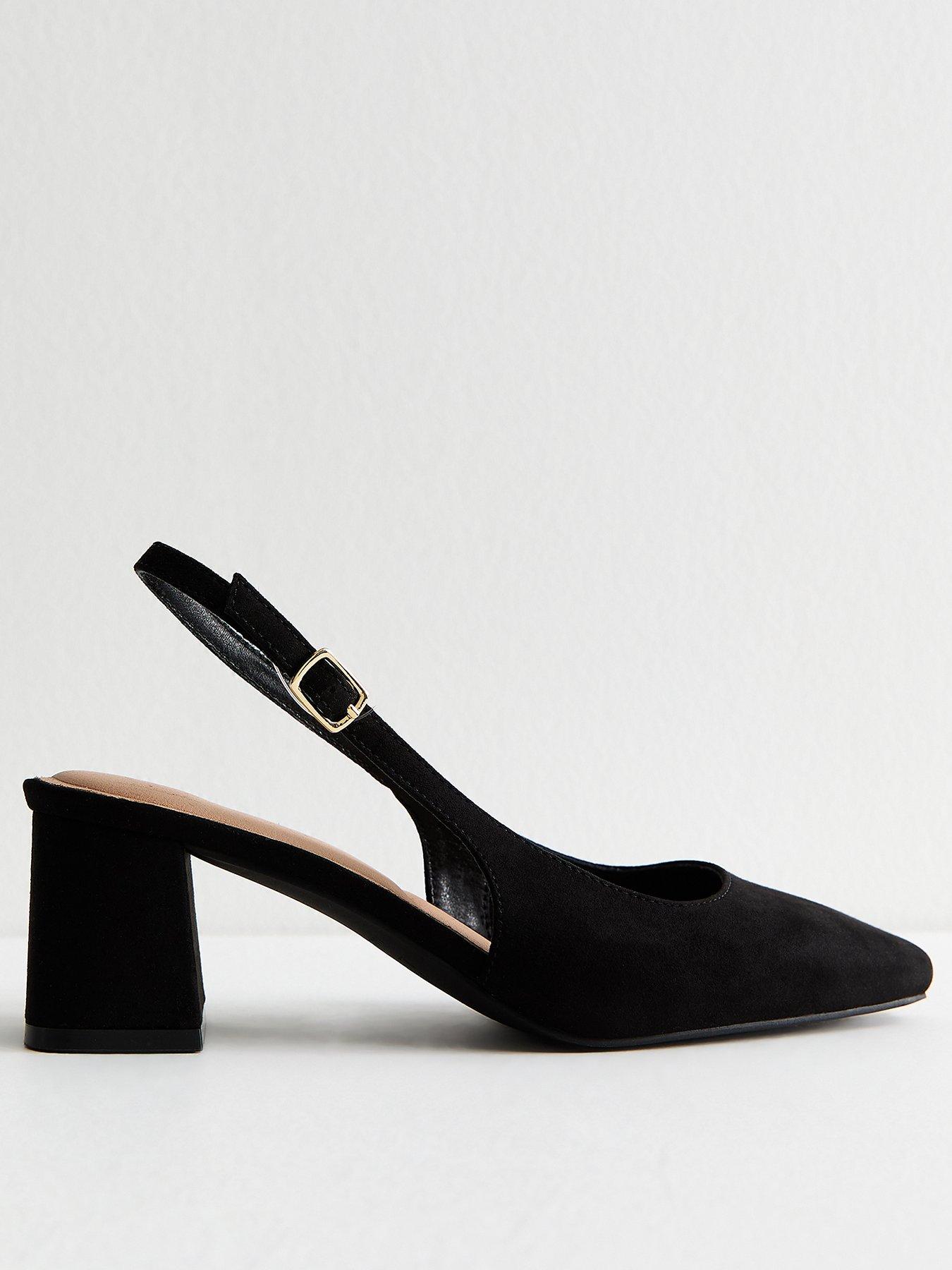New Look Faux Suede Block Heel Slingback Sandals - Black