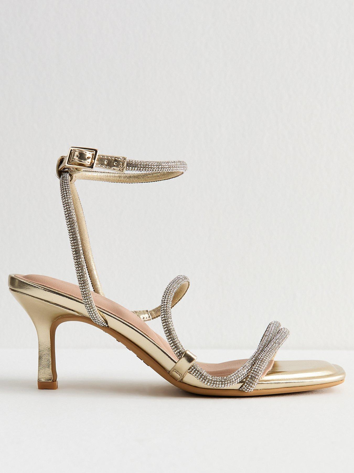 New Look Wide Fit Gold Diamanté Embellished Strappy Sandals