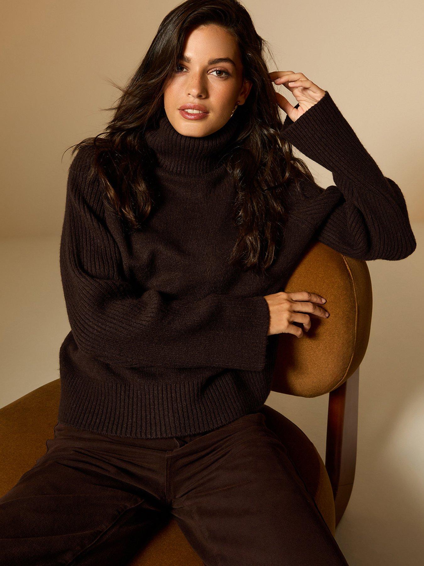 Image 1 of 6 of New Look Dark Brown Rib Roll Neck Jumper