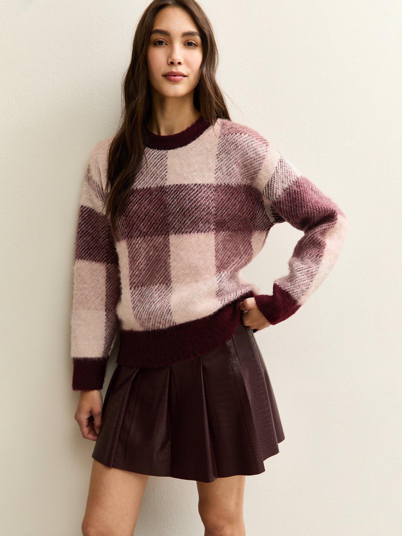 Image 1 of 5 of New Look Brushed Checked Jumper - Red