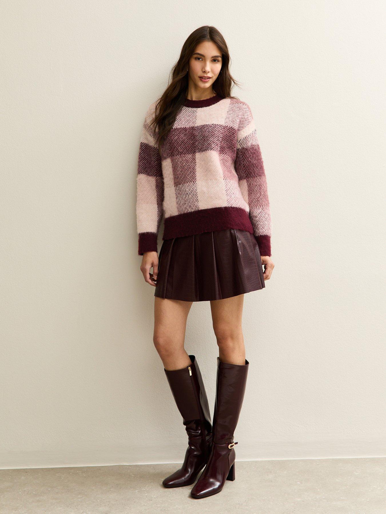 Image 3 of 5 of New Look Brushed Checked Jumper - Red