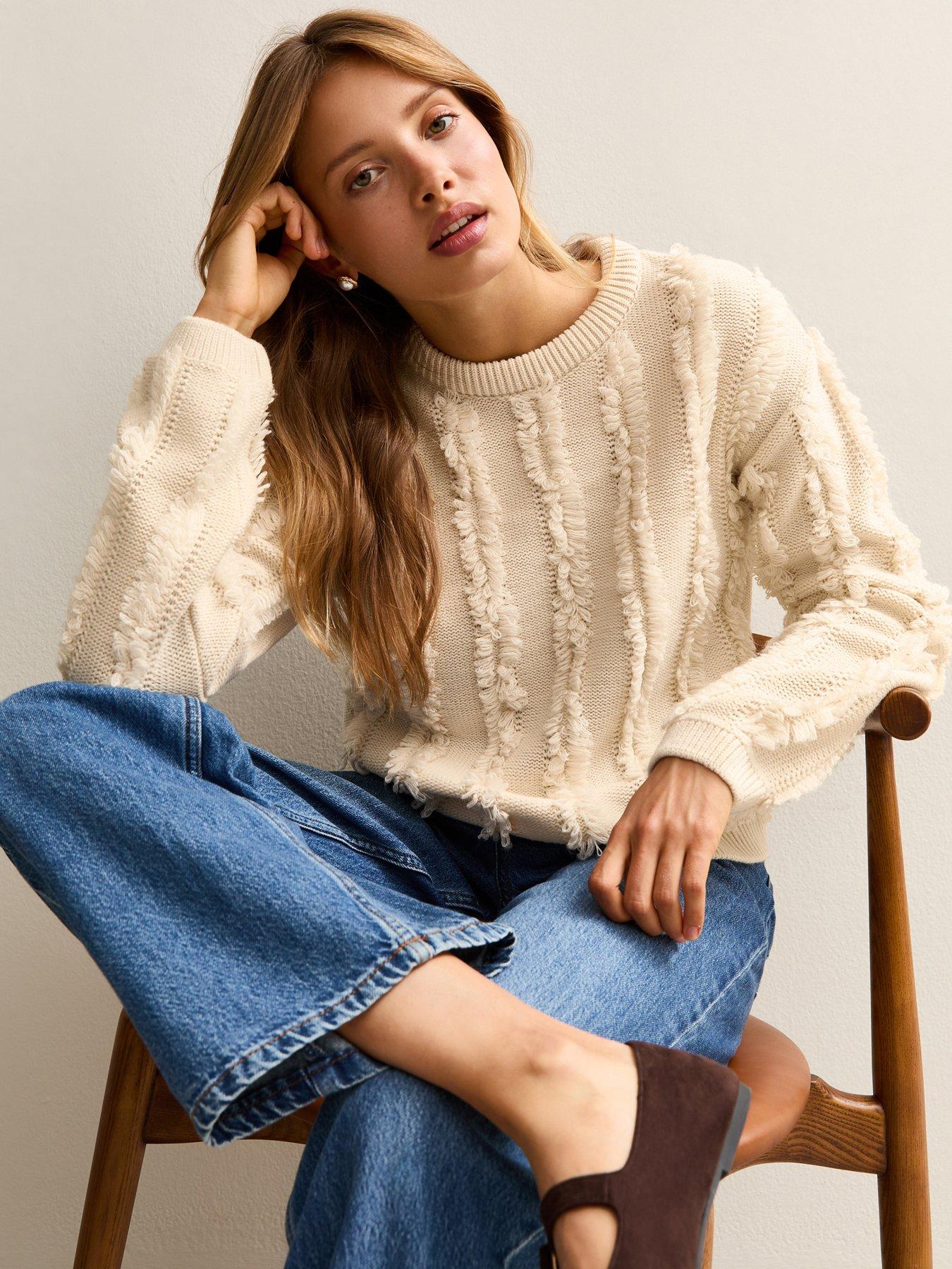 new-look-fringed-knit-jumper-beige