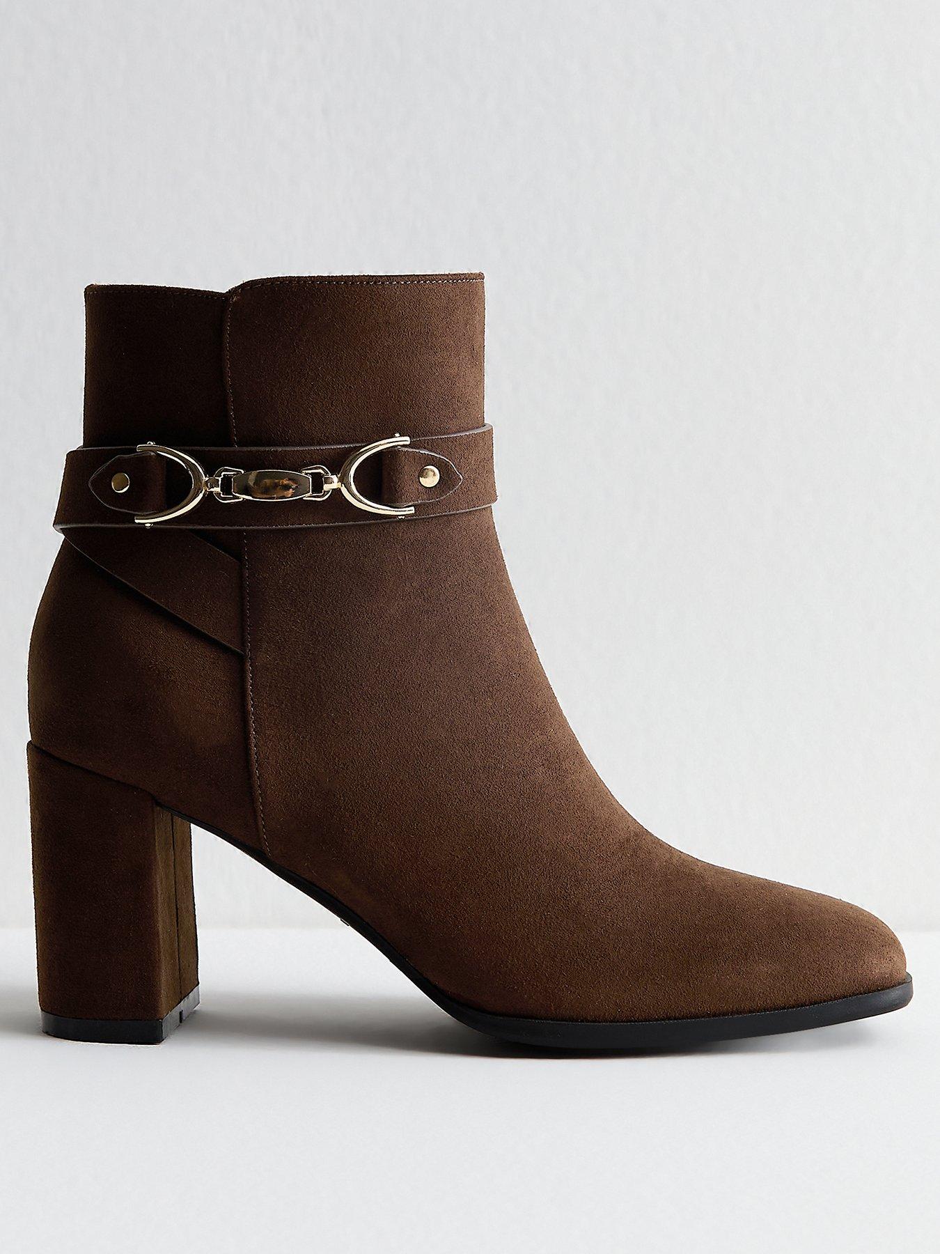 New Look Brown Faux Suede Snaffle Detail Ankle Boots