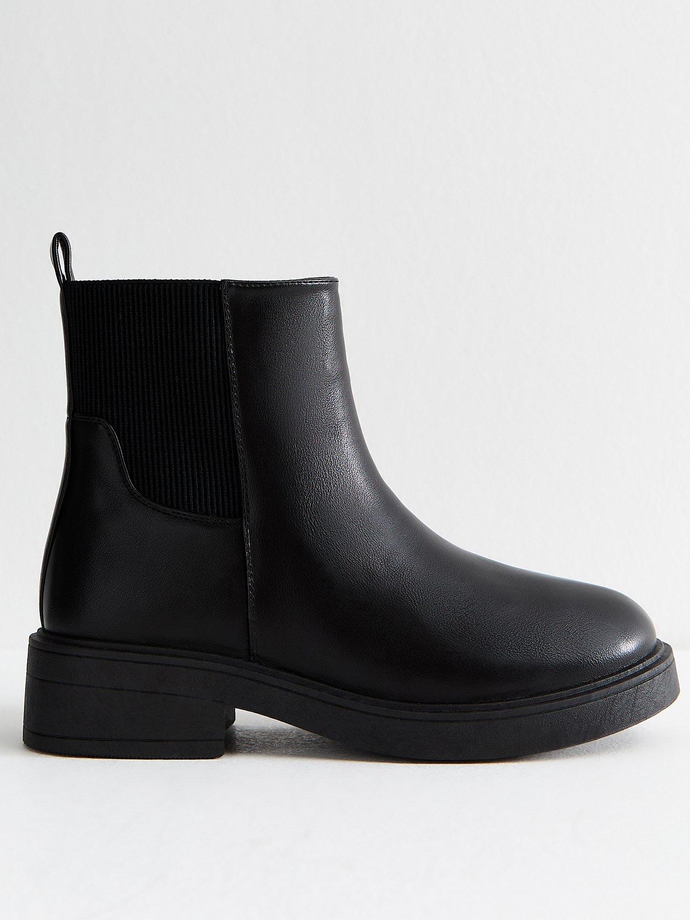 New Look Wide Fit Black Faux Leather Chunky Sole Chelsea Ankle Boots