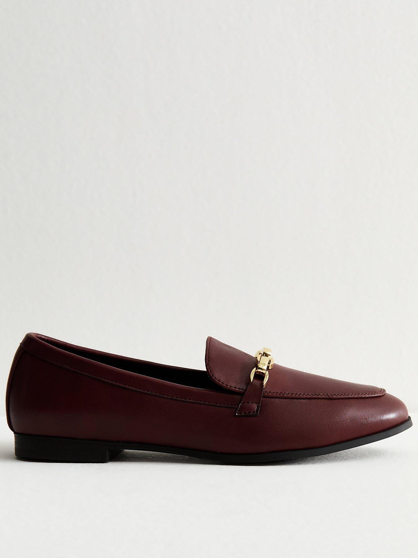 New Look Wide Fit Dark Burgundy Faux Leather Chain Trim Loafers