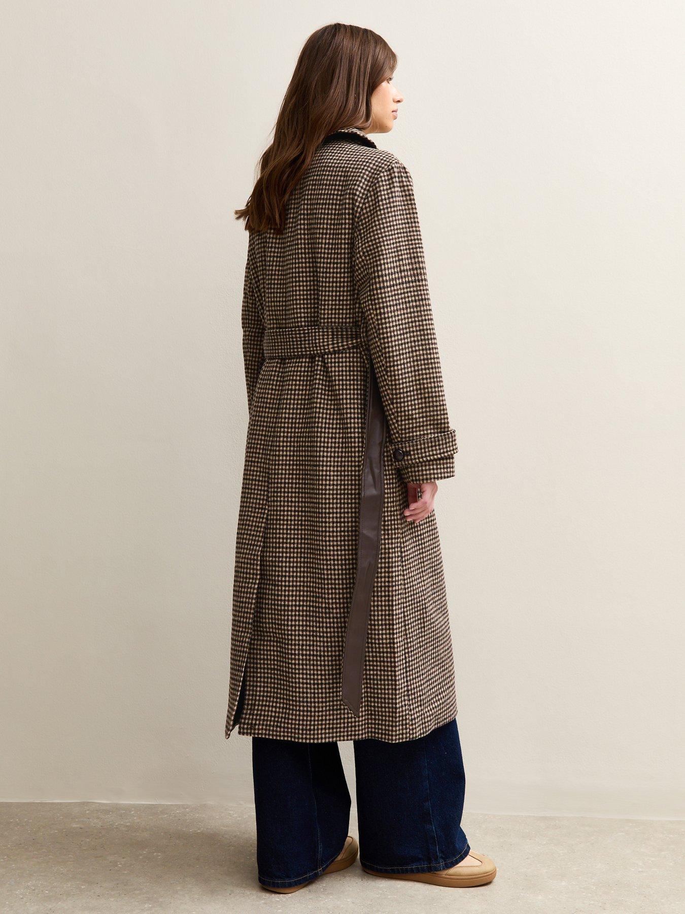 new-look-checked-belted-longline-coat-brownstillFront