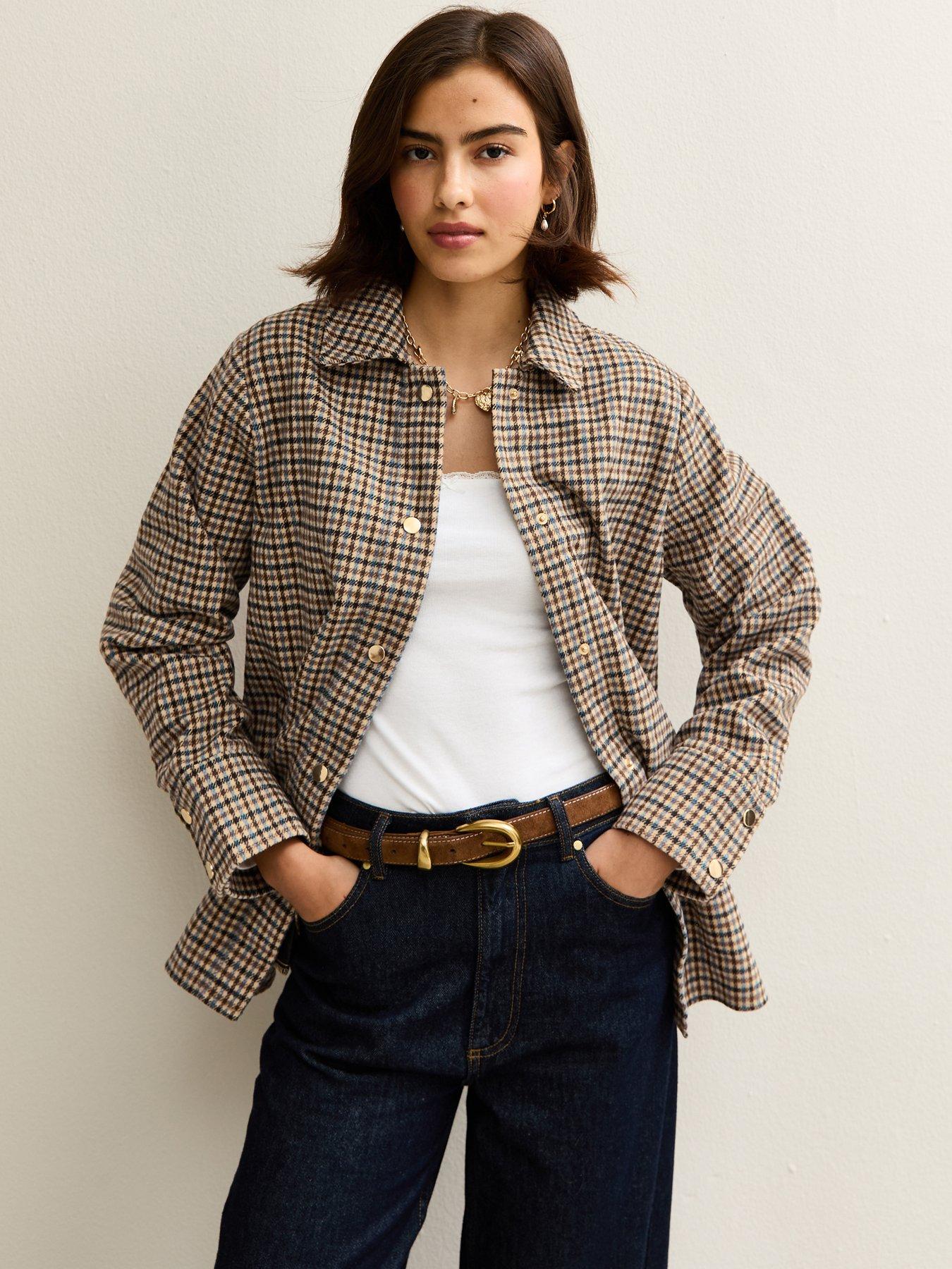 Image 1 of 5 of New Look Checked Shacket - Brown