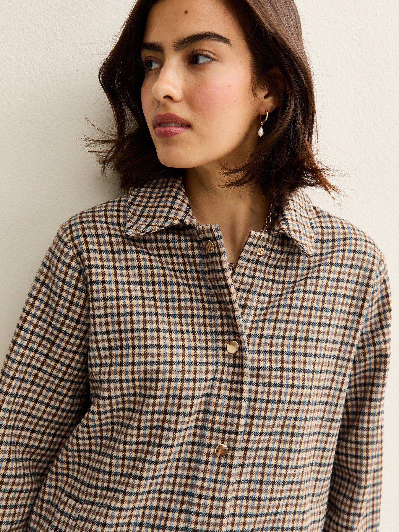 Image 4 of 5 of New Look Checked Shacket - Brown