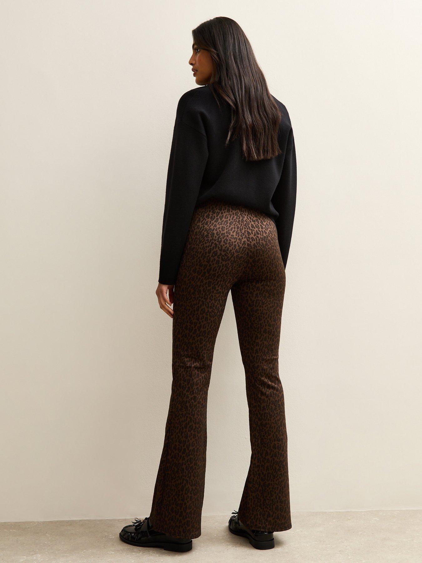 Image 2 of 5 of New Look Leopard Print Flared Trousers - Brown