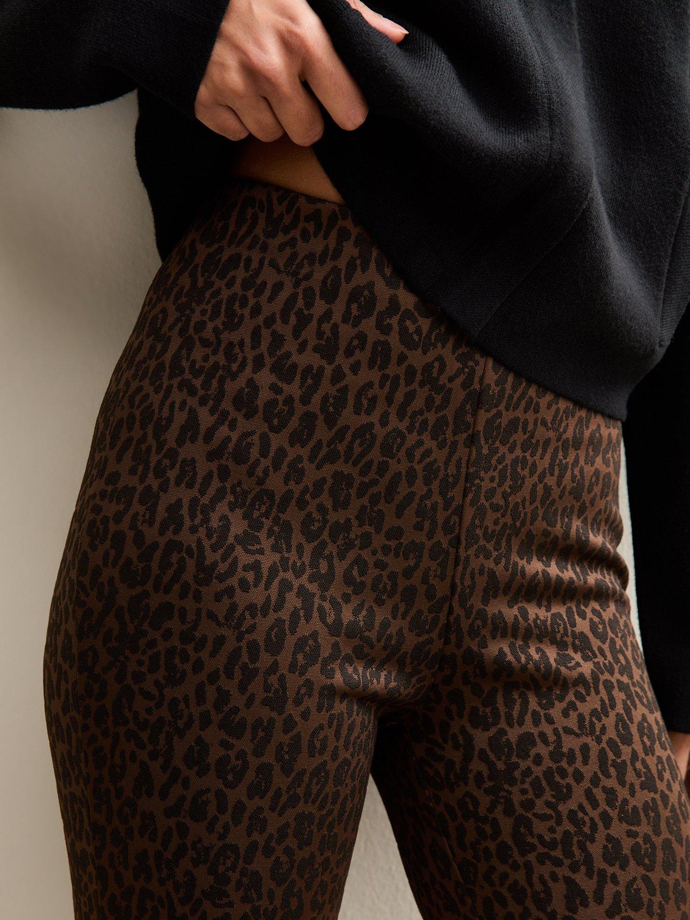 Image 4 of 5 of New Look Leopard Print Flared Trousers - Brown