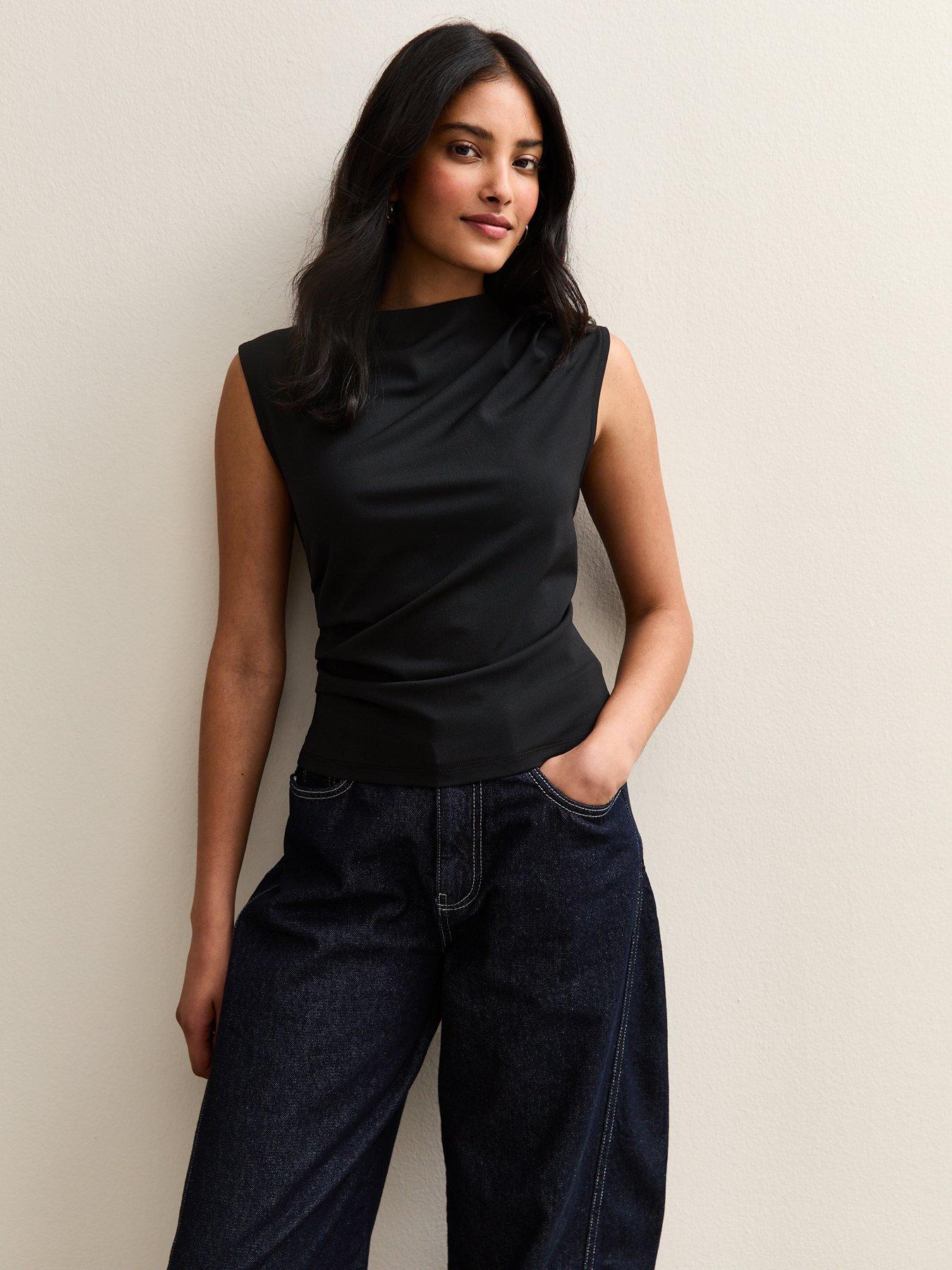 new-look-black-ruched-jersey-tank-top